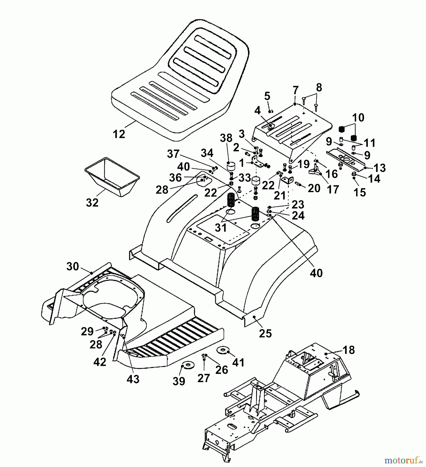 Wolf-Garten Rasentraktoren Trac OHV 7 6205000 Serie B (2003) Rahmen, Sitz, Sitzwanne