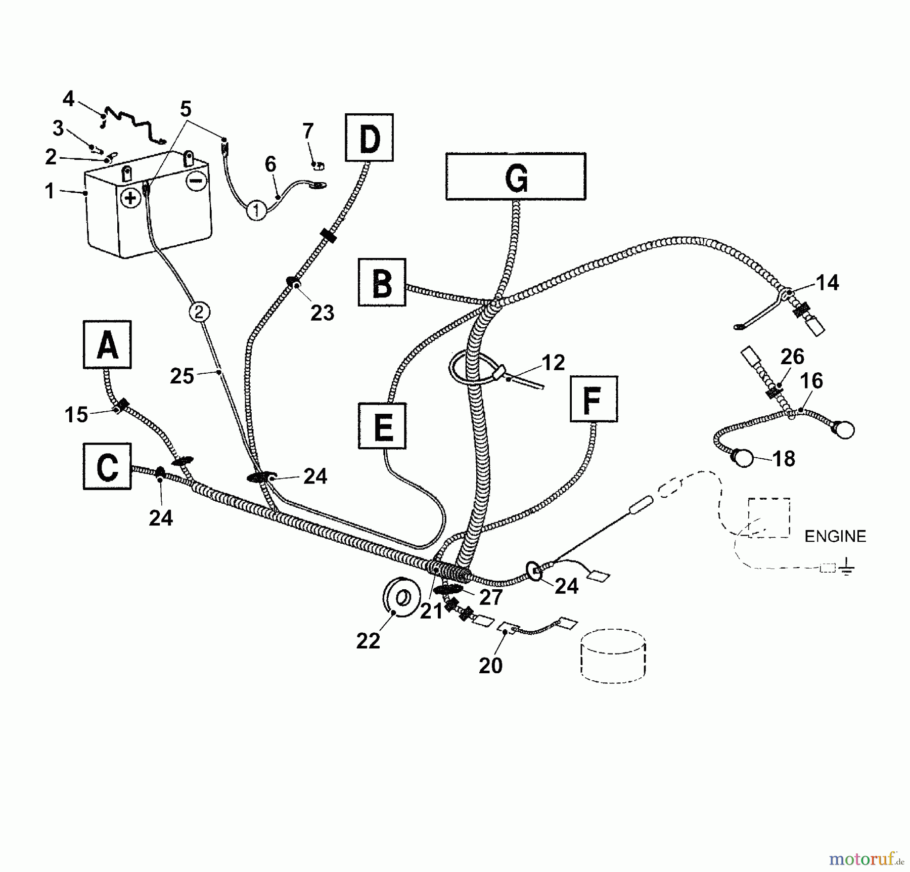 Wolf-Garten Rasentraktoren Trac OHV 7 6205000 Serie B  (2003) Kabelbaum