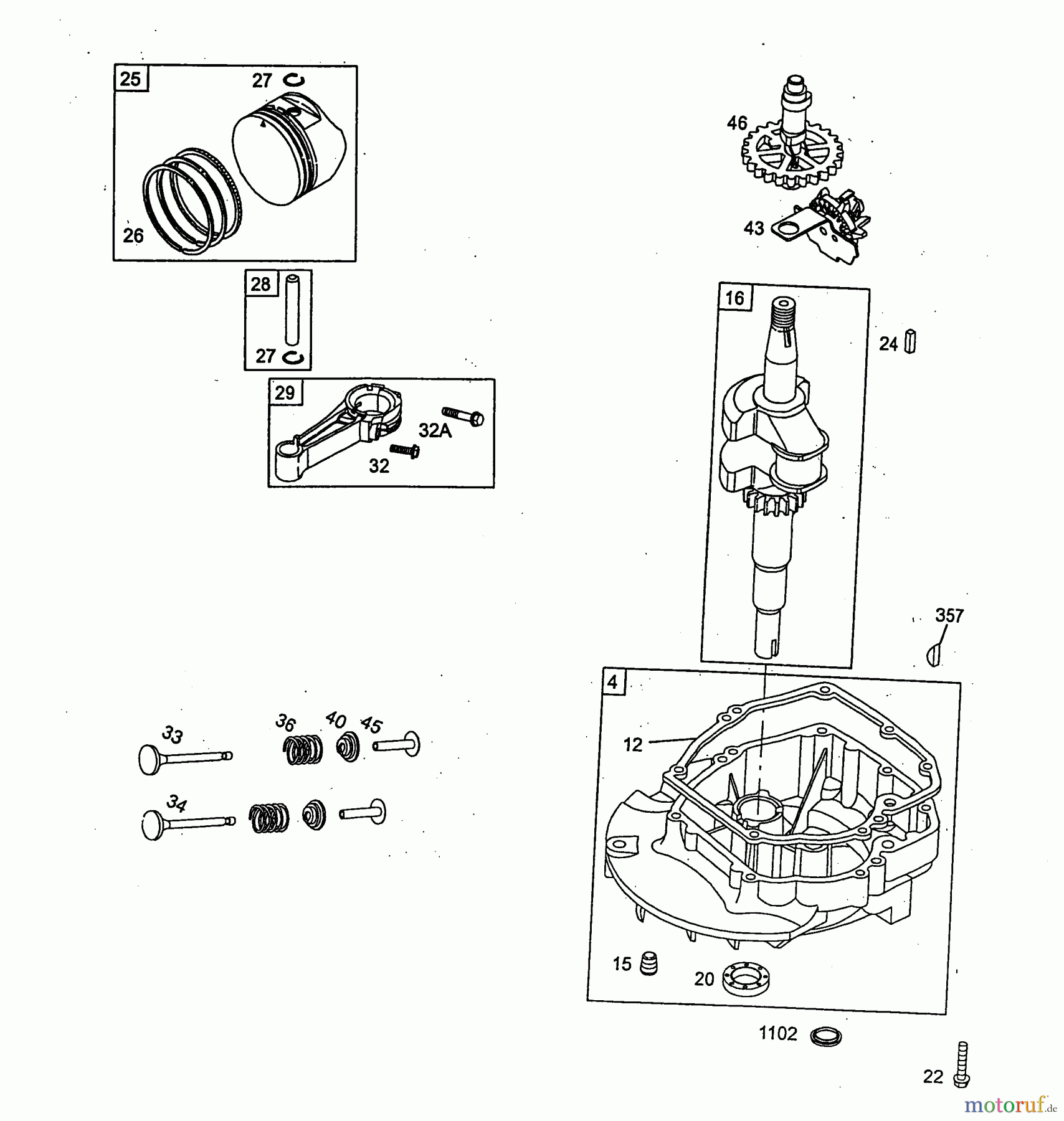 Wolf-Garten Benzinmotoren Briggs&Stratton Quantum Q 48 Fixspeed 2069096 (2004) Kolben, Kurbelwelle, Ölwanne, Ventile