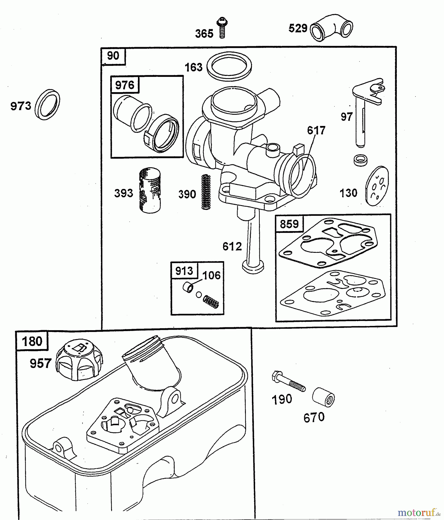 Wolf-Garten Benzinmotoren Briggs&Stratton Sprint 40 Fixspeed 2079070  (2004) Tank, Vergaser