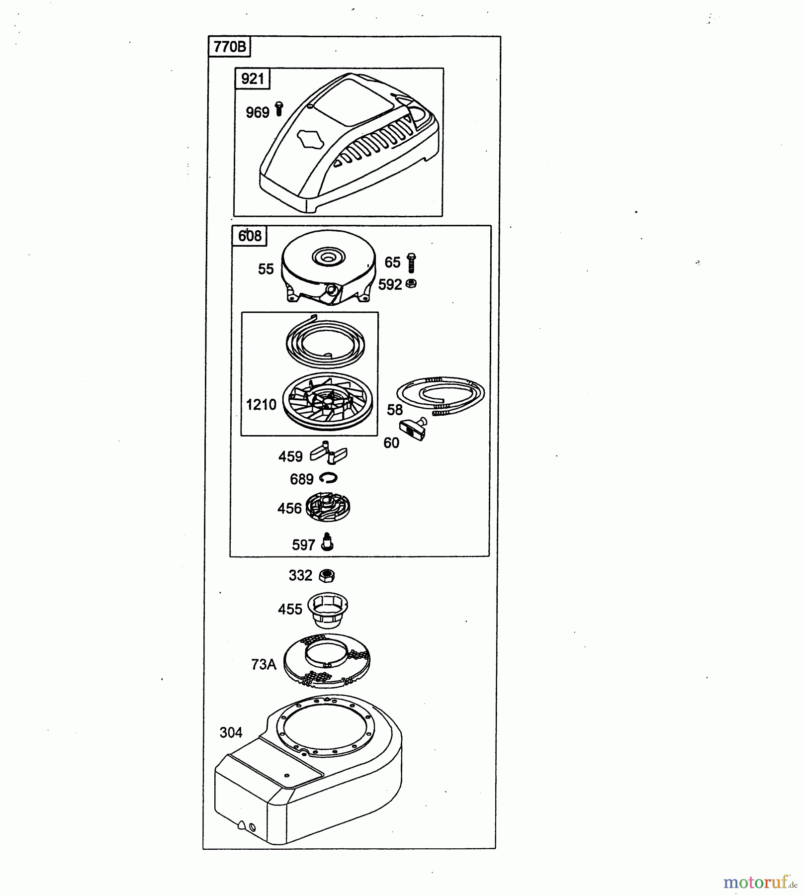  Wolf-Garten Benzinmotoren Briggs&Stratton Quattro 40 2056005  (2003) Gebläsegehäuse, Starter