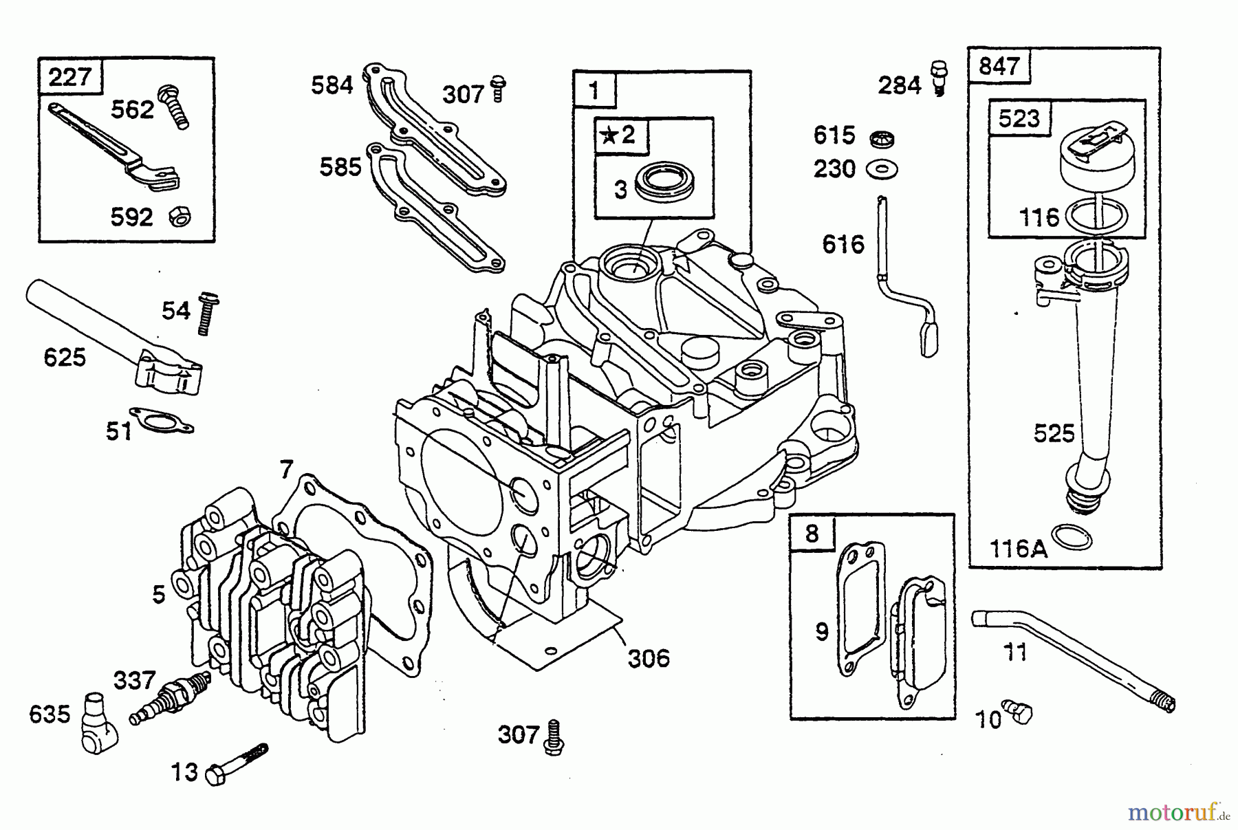 Wolf-Garten Benzinmotoren Briggs&Stratton Quantum XTE 50 2069095 (2002) Kurbelgehäuse, Zylinderkopf