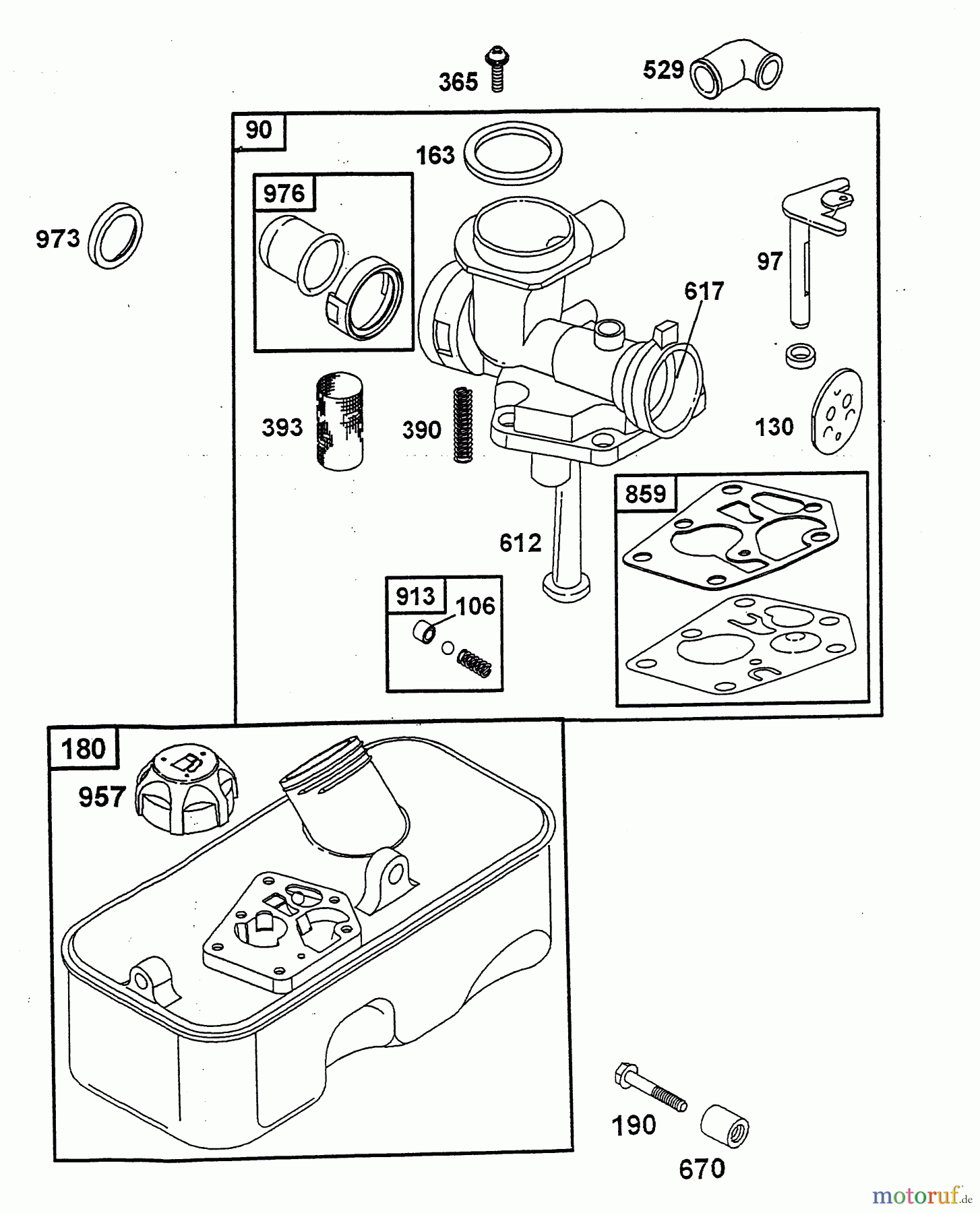 Wolf-Garten Benzinmotoren Briggs&Stratton Sprint 375 2078000  (2004) Tank, Vergaser
