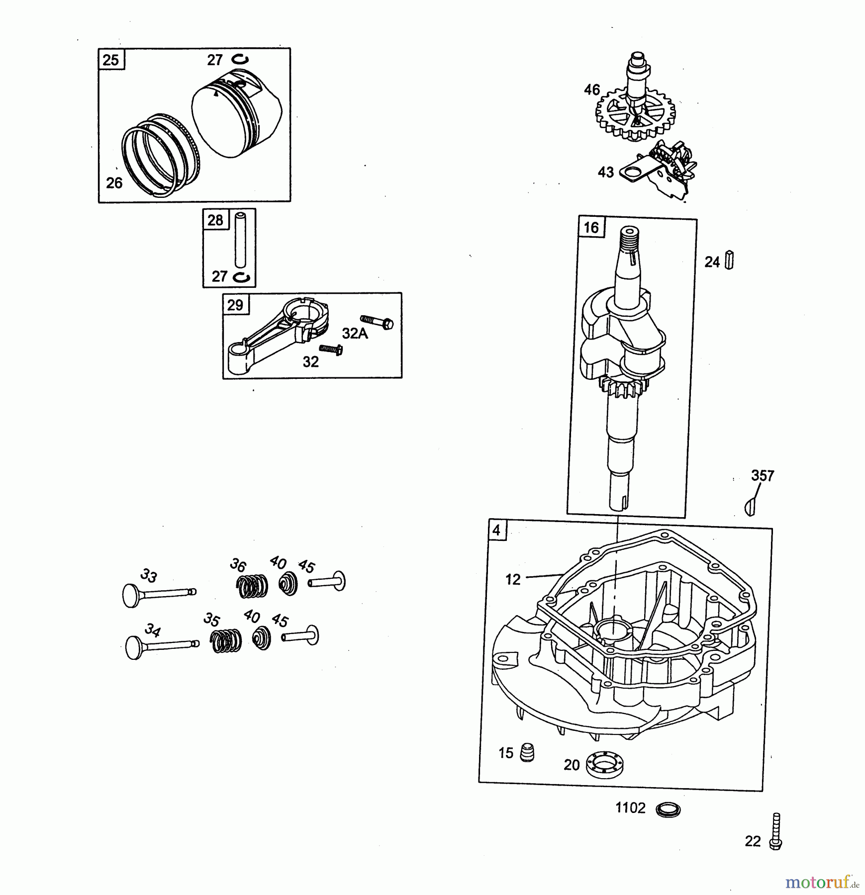 Wolf-Garten Benzinmotoren Briggs&Stratton Quantum 55 XES 2069060 (2002) Kolben, Kurbelwelle, Ölwanne, Ventile