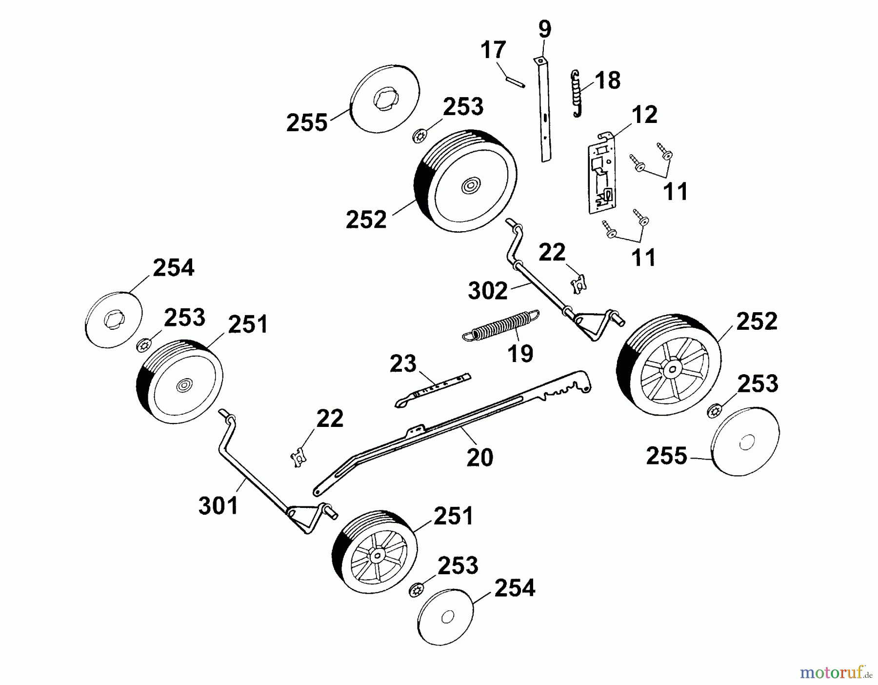 Wolf-Garten Motormäher 2.40 BS 4001004 Serie B (2004) Räder, Schnitthöhenverstellung