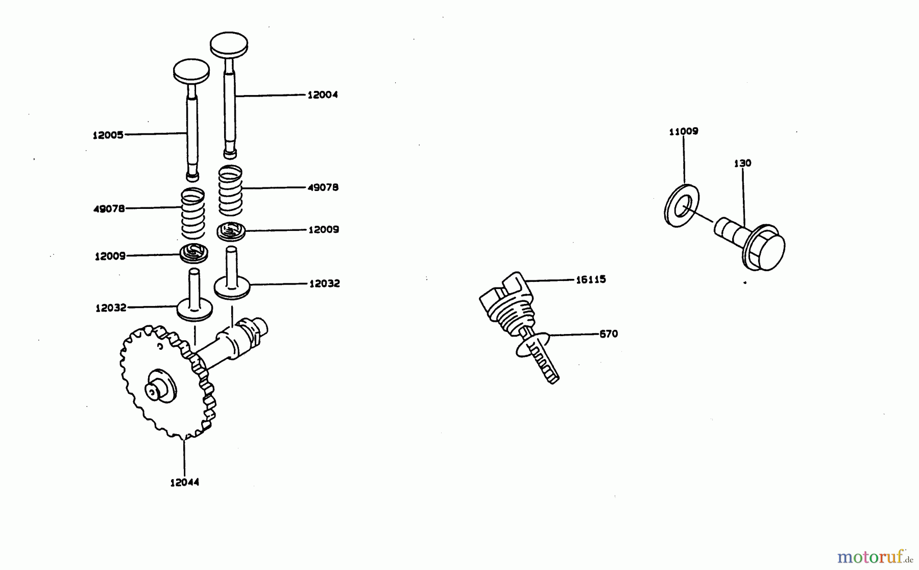 Wolf-Garten Benzinmotoren Kawasaki FA 76 2055000 Serie B-D (1996) Nockenwelle, Ölmeßstab, Ventile