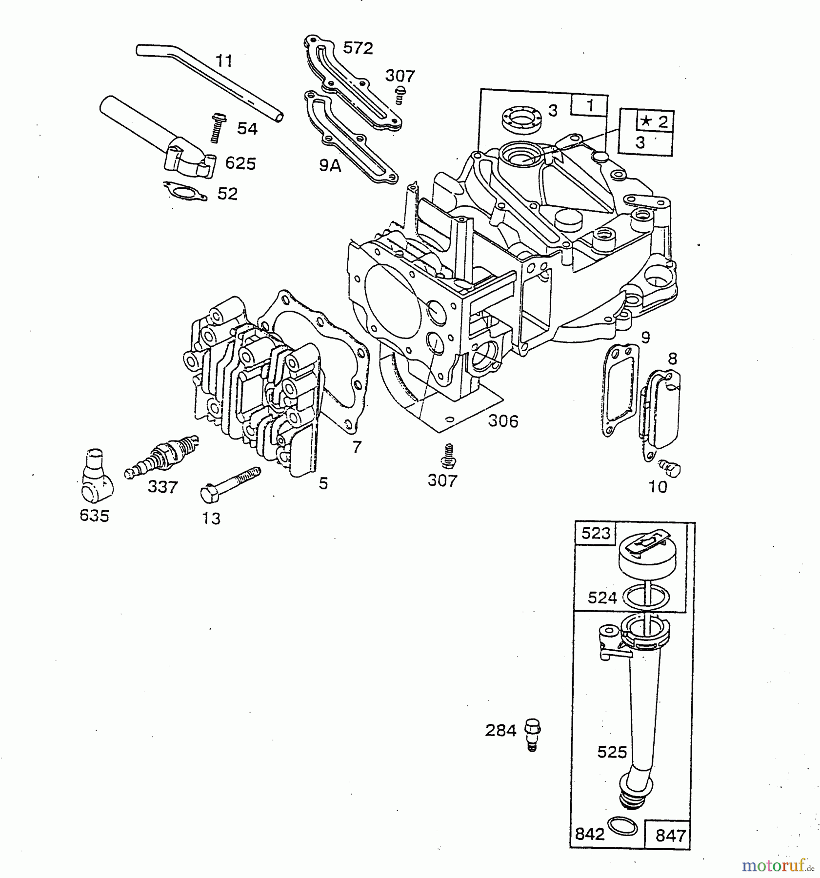 Wolf-Garten Benzinmotoren Briggs&Stratton Quantum XE 55 I/C 2074050 (2000) Kurbelgehäuse, Zylinderkopf