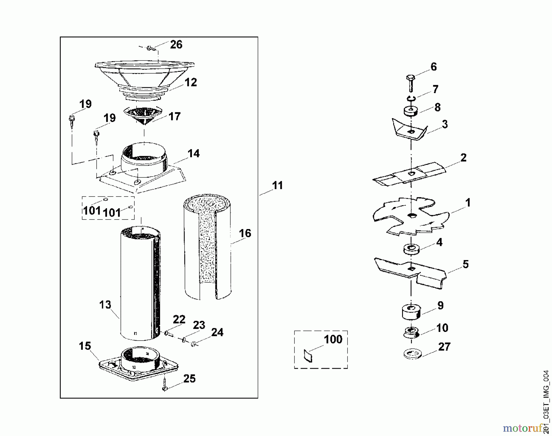 Viking Häcksler Elektro GE 210, 215, 220, 230 D - Trichter, Messersatz