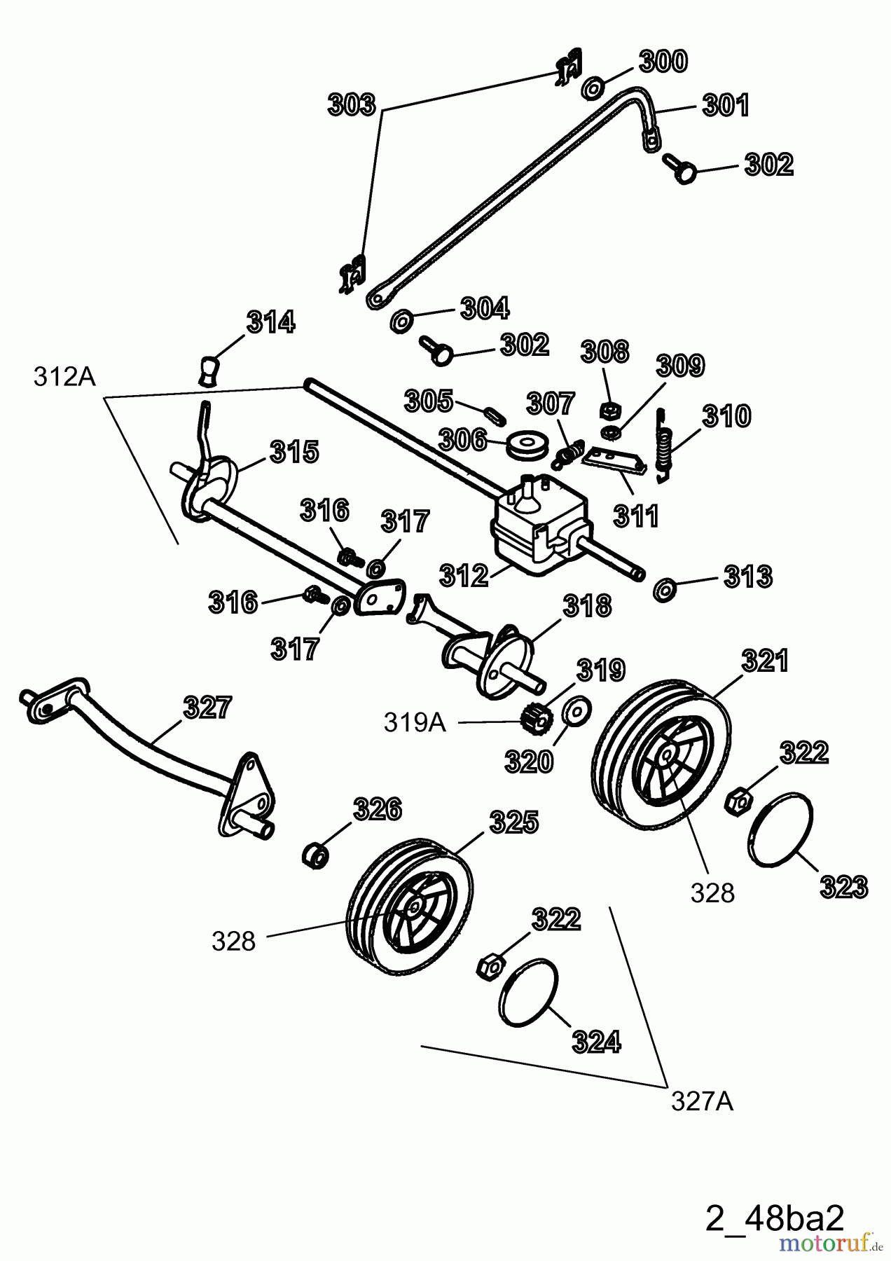 Wolf-Garten Motormäher mit Antrieb 2.48 BA Good-Line 4218000 Serie A (2004) Räder, Schnitthöhenverstellung