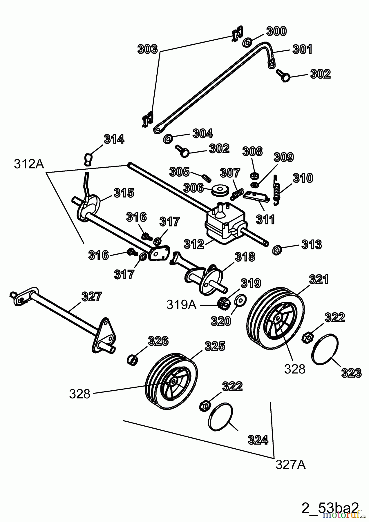 Wolf-Garten Motormäher mit Antrieb 2.53 BA Good-Line 4223000 Serie A (2004) Räder, Schnitthöhenverstellung