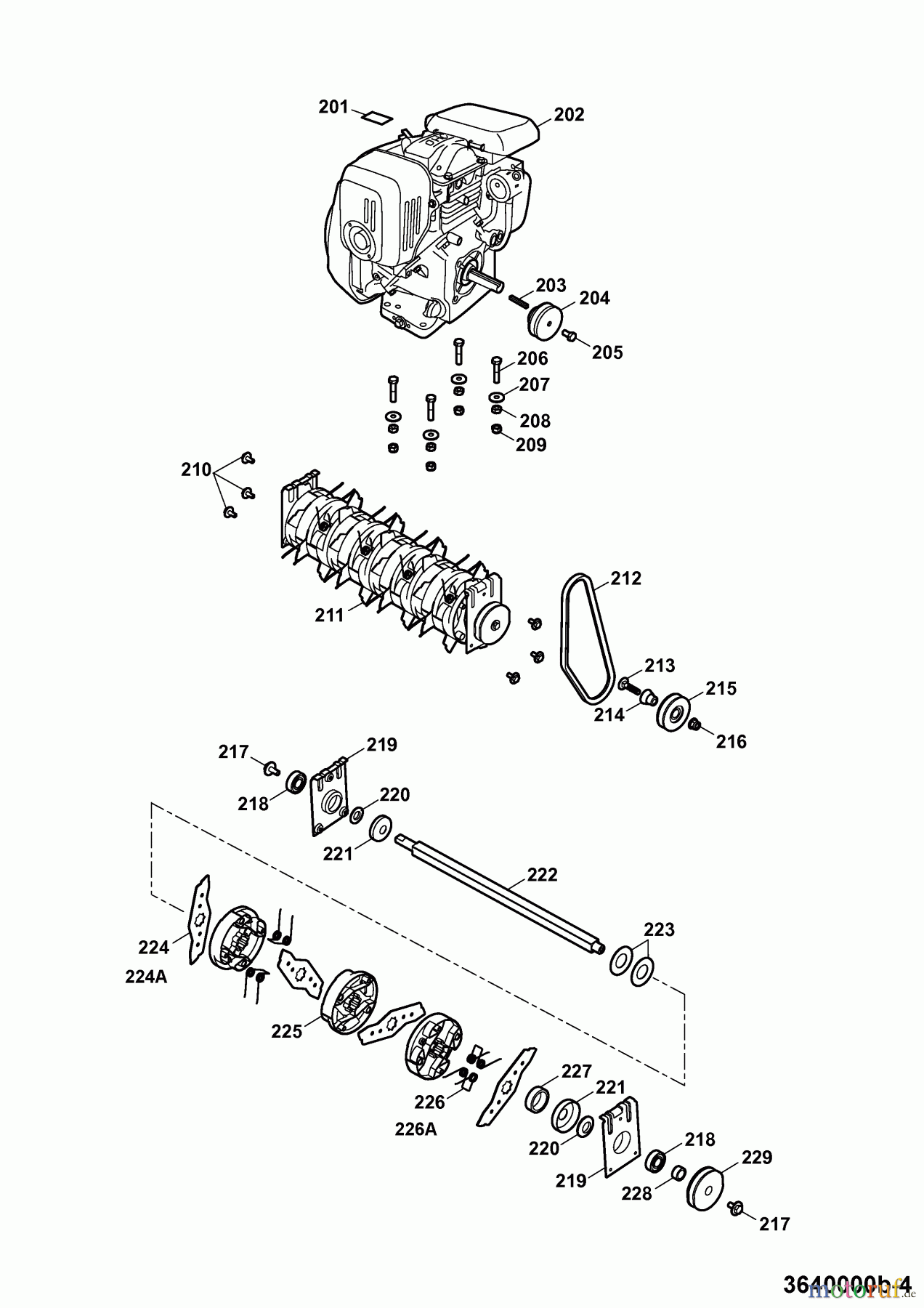 Wolf-Garten Motorvertikutierer UV 40 H 3640000 Serie B (2007) Keilriemen, Messerwalze, Motor
