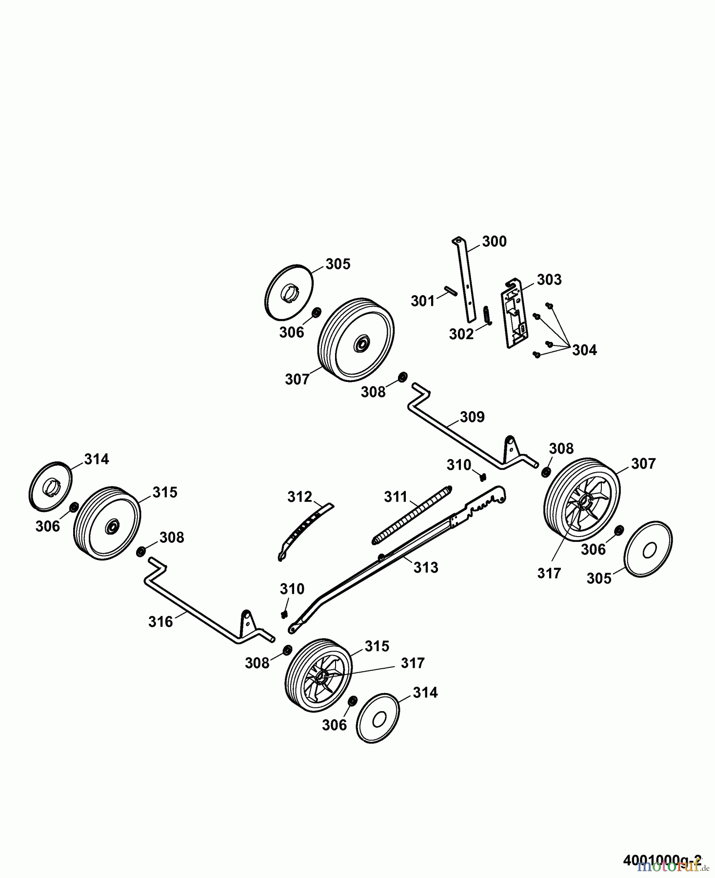 Wolf-Garten Motormäher Esprit 40 B 4001000 Serie G (2006) Höhenverstellung, Räder