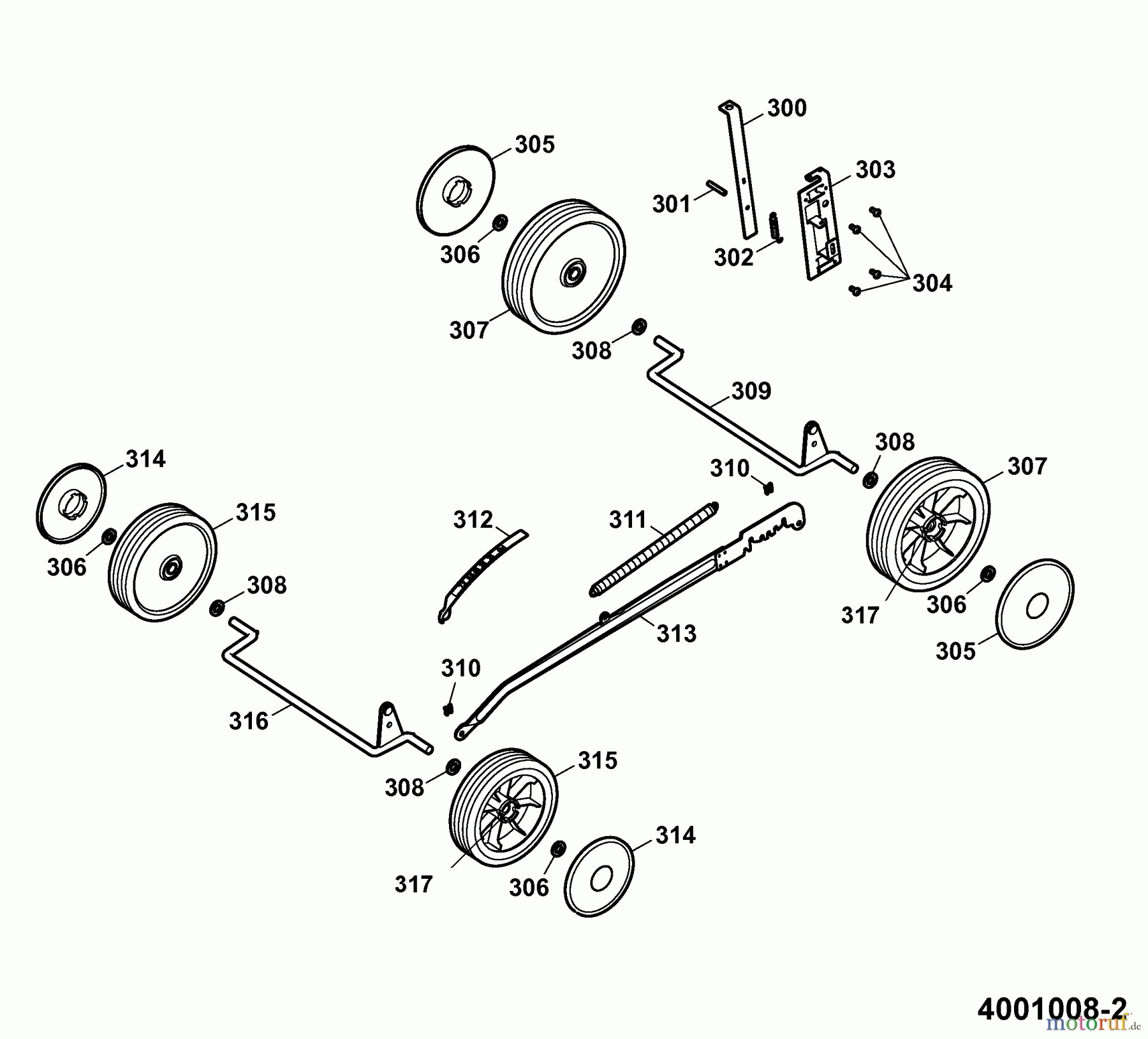 Wolf-Garten Motormäher HBM 40 B 4001008 Serie D (2006) Höhenverstellung, Räder