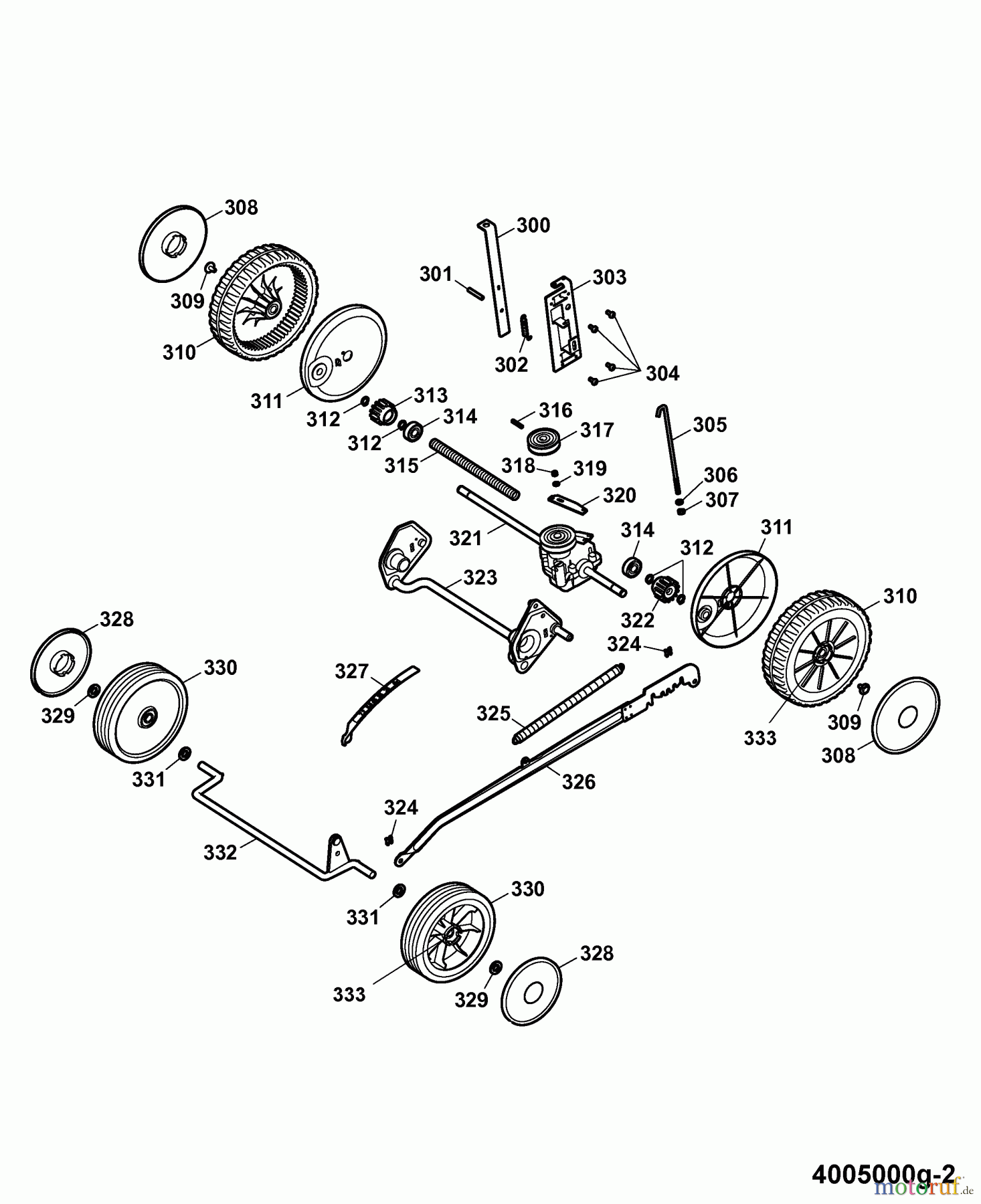 Wolf-Garten Motormäher mit Antrieb Esprit 40 BA 4005000 Serie G (2007) Getriebe, Räder, Schnitthöhenverstellung