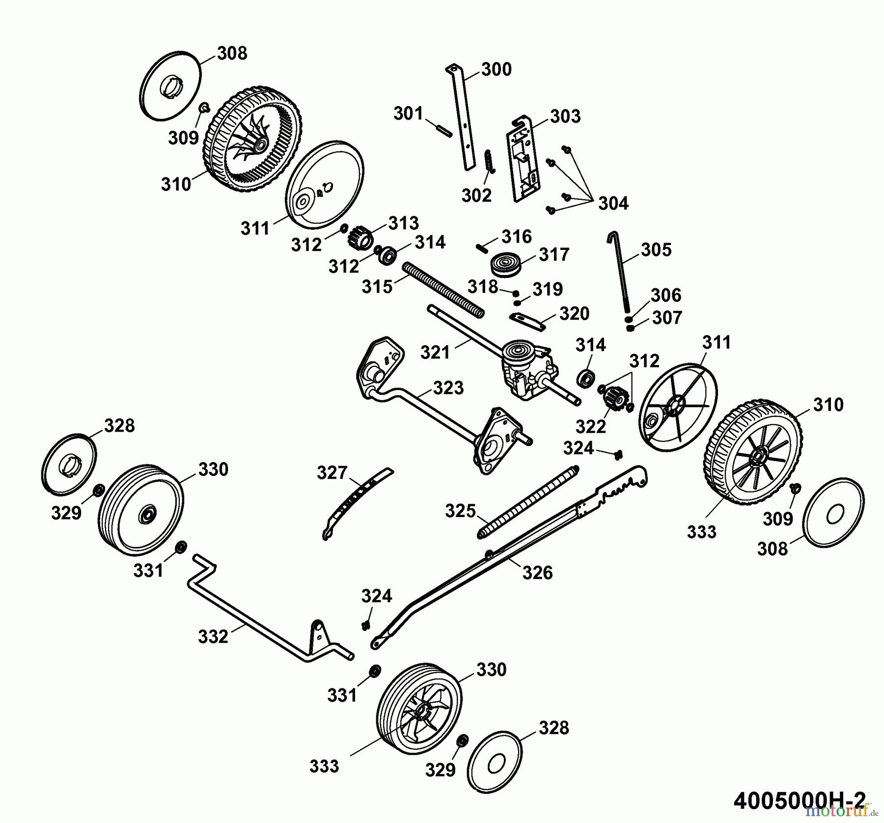 Wolf-Garten Motormäher mit Antrieb Esprit 40 BA 4005000 Serie H (2009) Getriebe, Räder, Schnitthöhenverstellung