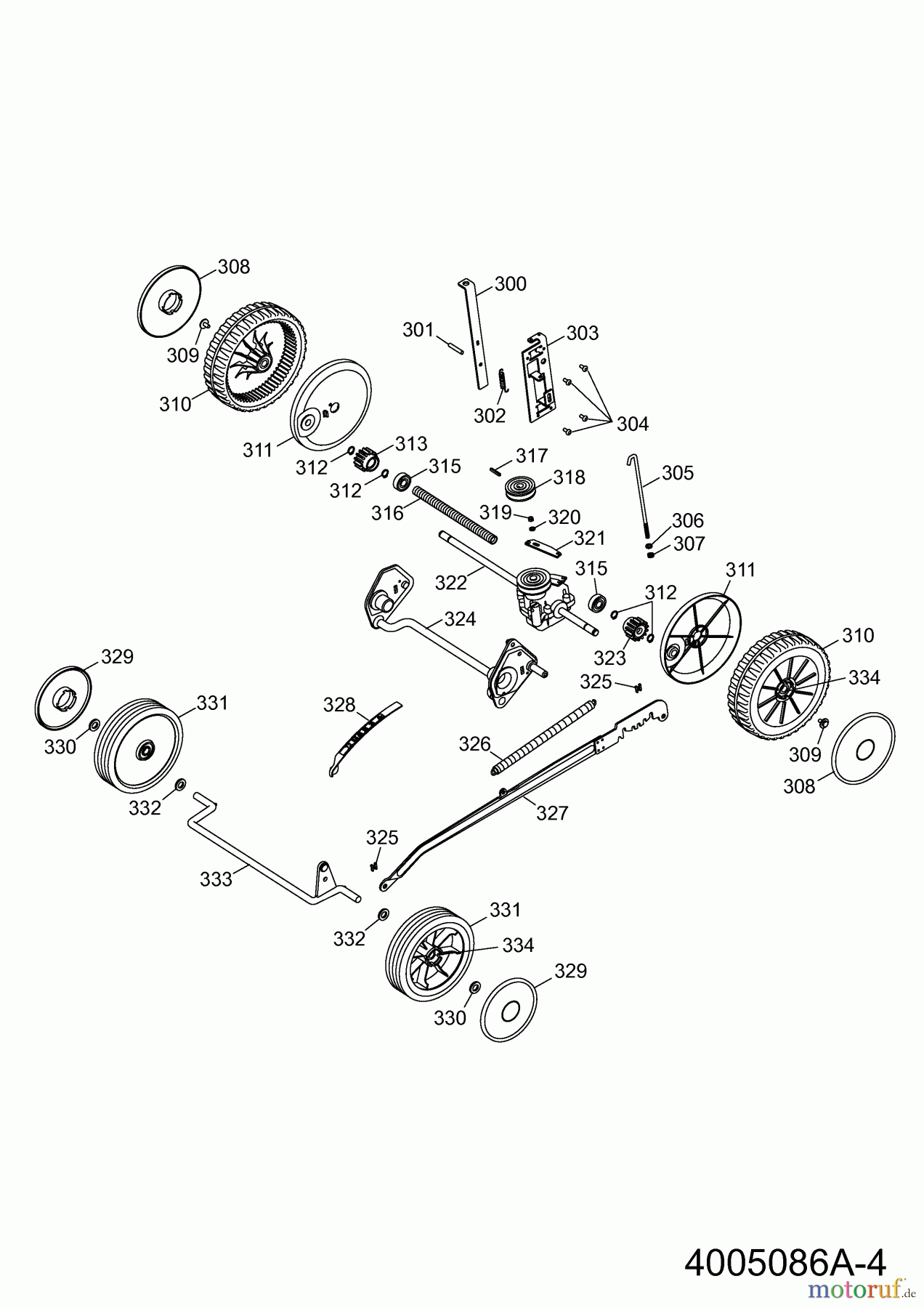 Wolf-Garten Motormäher mit Antrieb Esprit 40 BA 4005086 Serie A (2008) Räder, Schnitthöhenverstellung