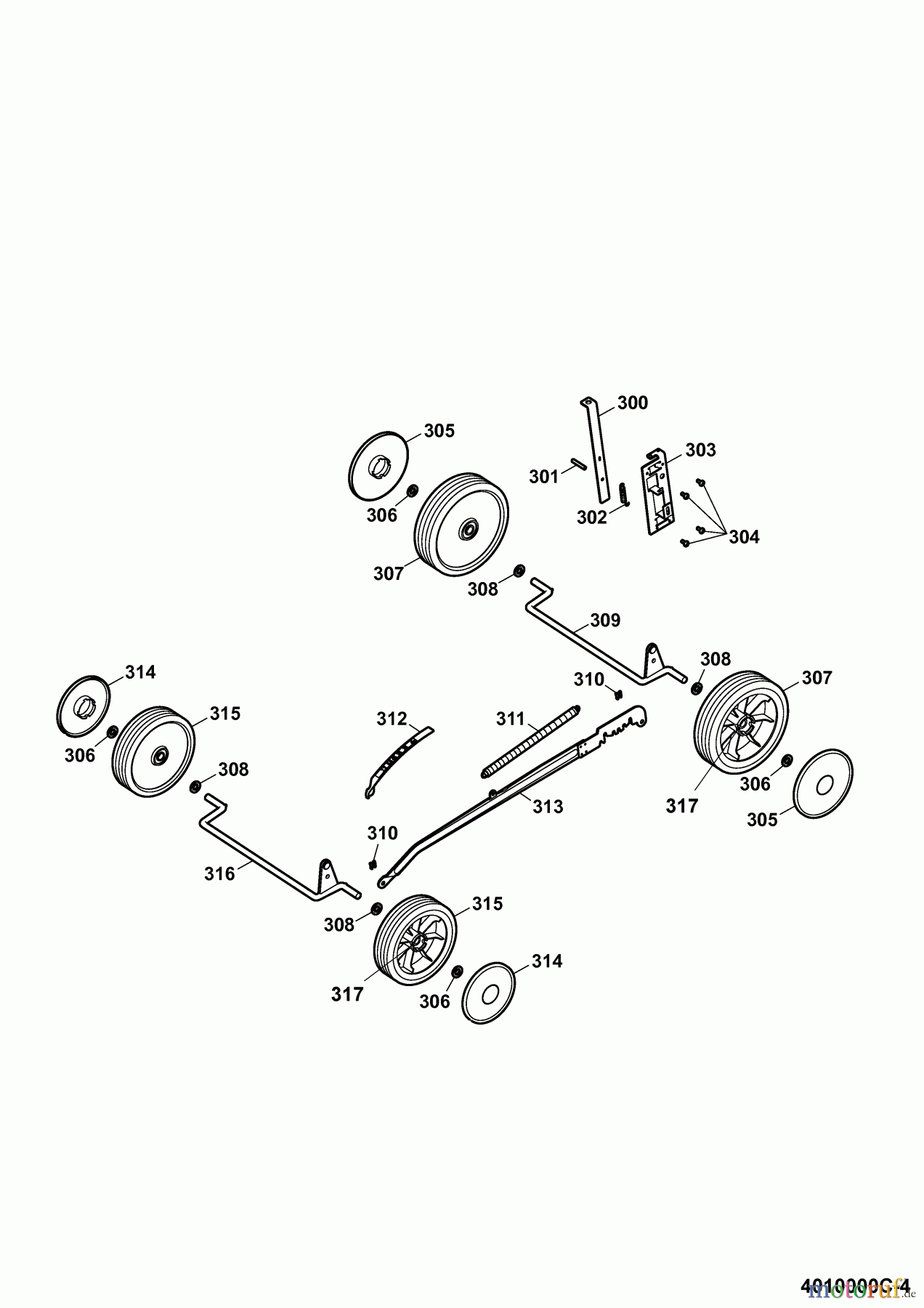 Wolf-Garten Motormäher Compact plus 40 B 4010000 Serie C (2009) Räder, Schnitthöhenverstellung