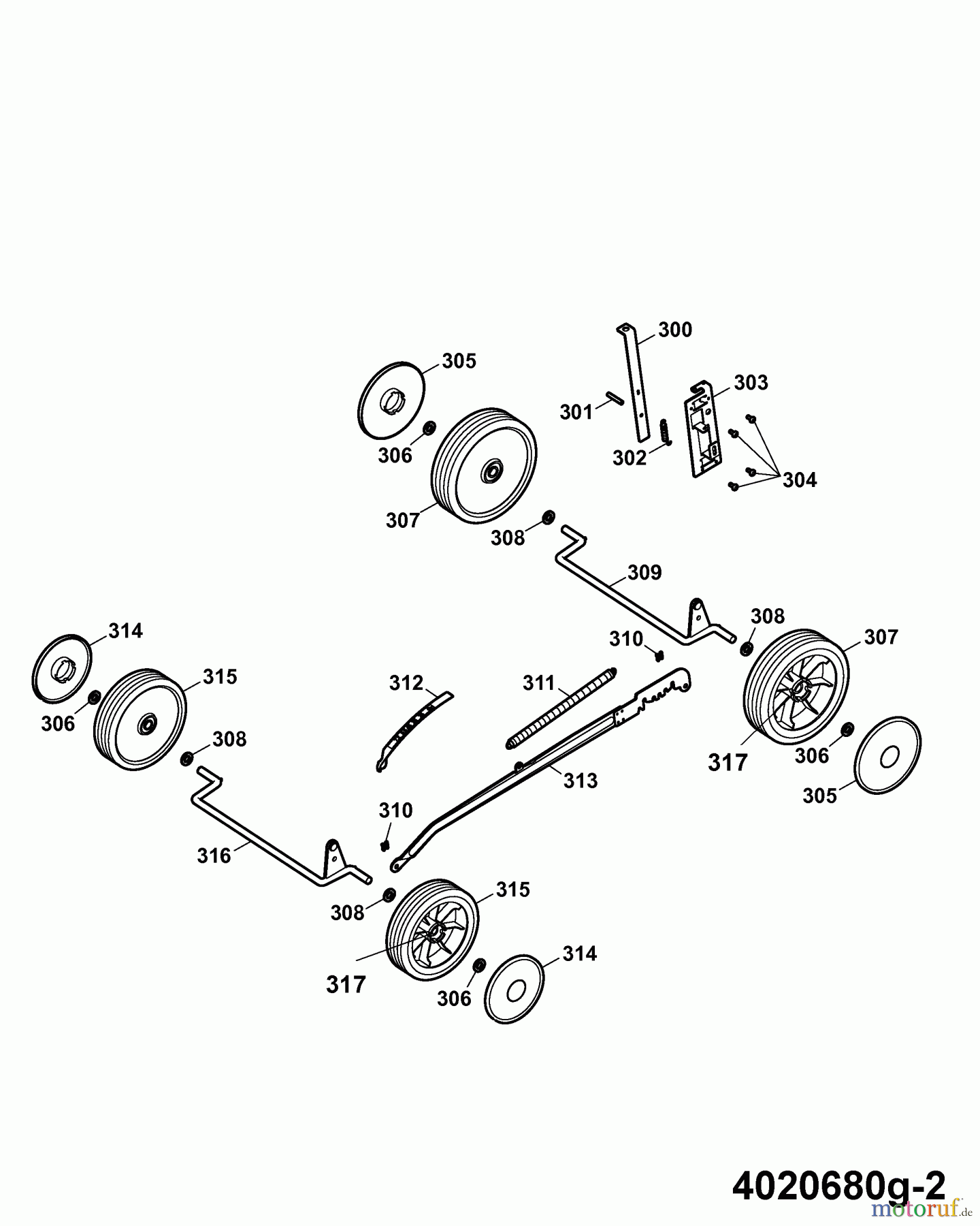 Wolf-Garten Elektromäher Esprit 40 E 4020680 Serie G (2007) Höhenverstellung, Räder