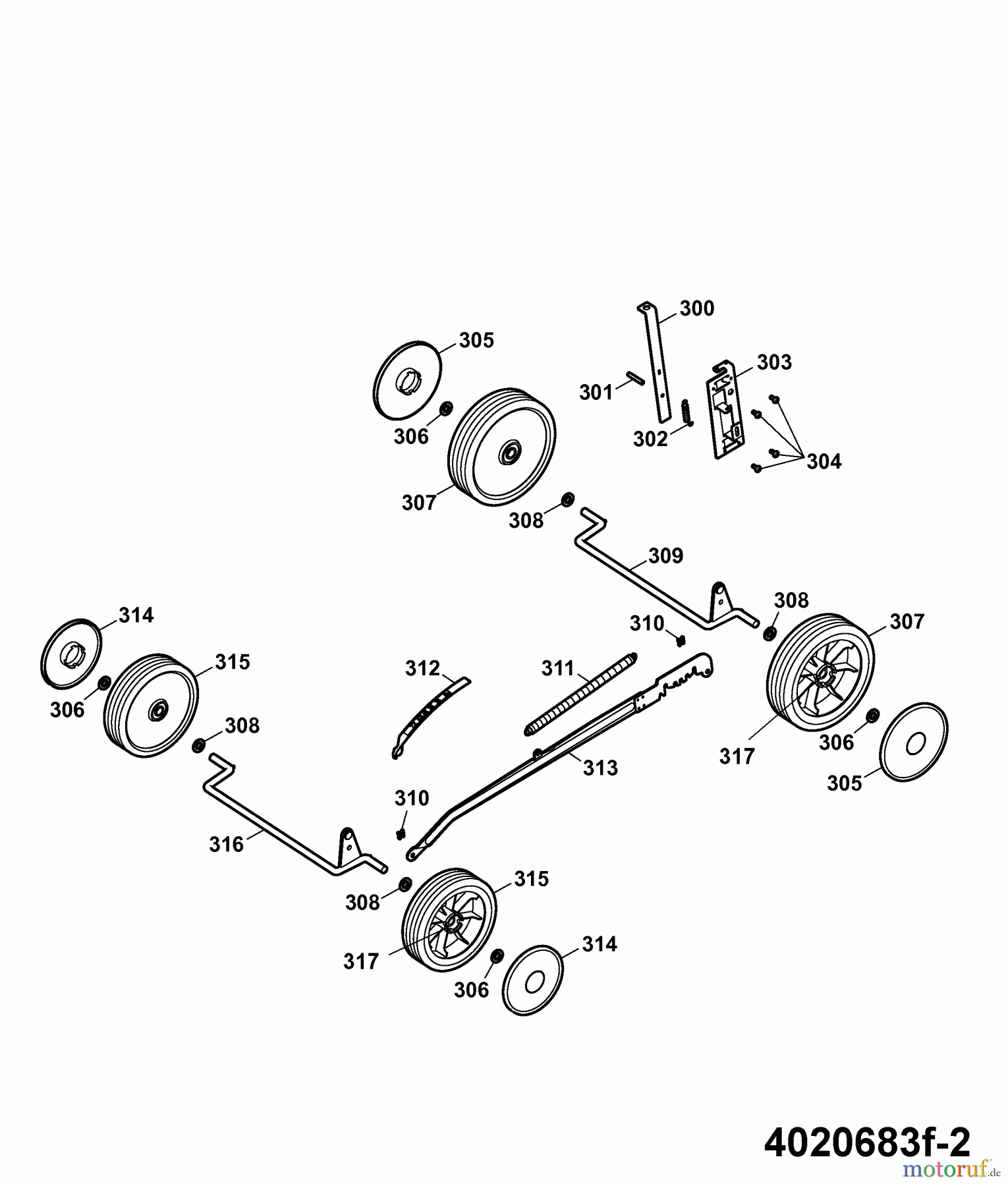  Wolf-Garten Elektromäher Esprit 40 E 4020683 Serie F  (2007) Räder, Schnitthöhenverstellung