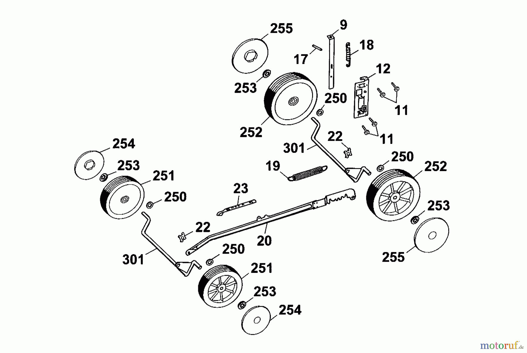 Wolf-Garten Elektromäher 40 E 4028006 Serie A (2001) Räder, Schnitthöhenverstellung