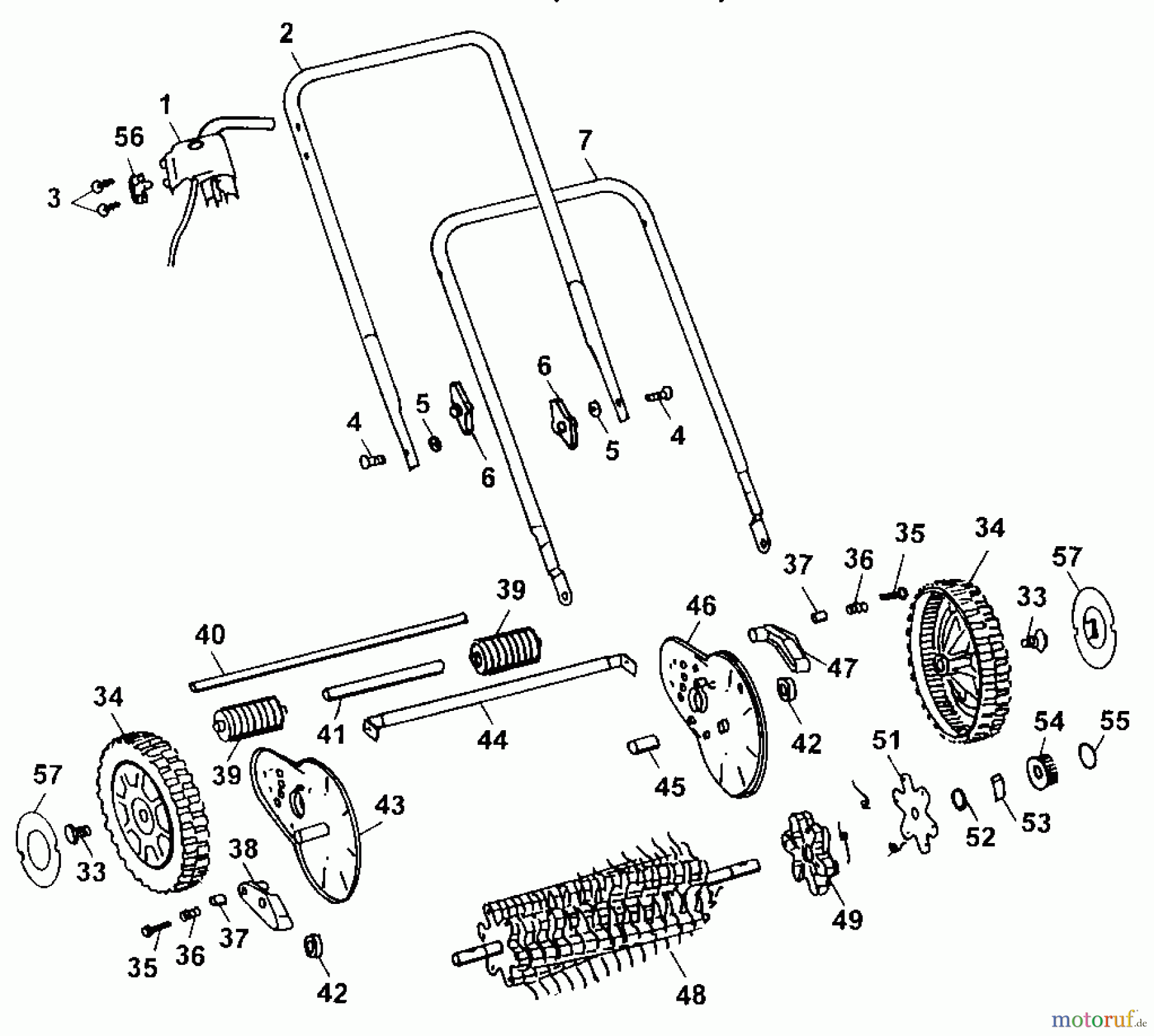  Wolf-Garten Rasenlüfter UL 32 E 4030000 Serie A  (2000) Holm, Räder, Lüfterwalze
