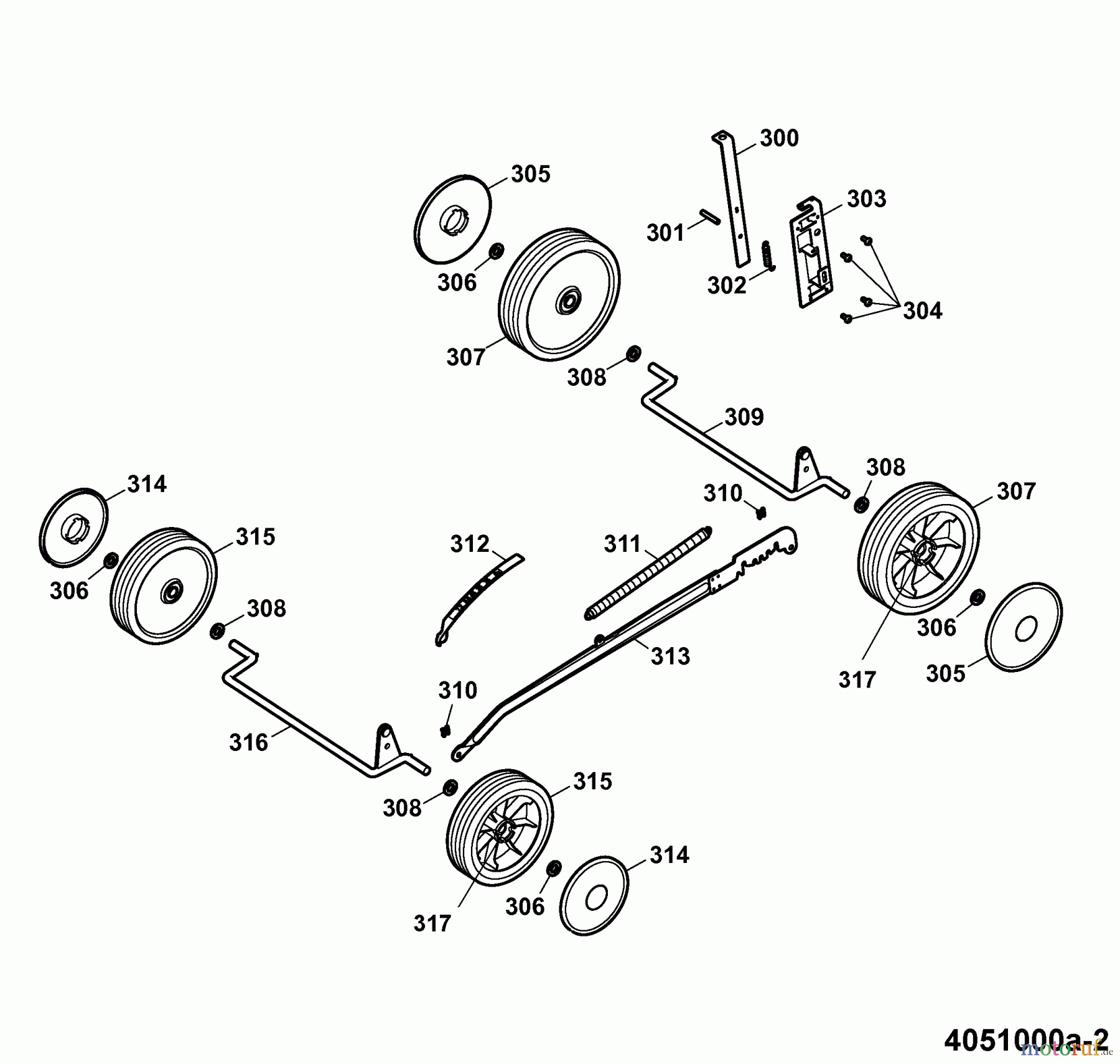  Wolf-Garten Motormäher Power Edition 40 B 4051000 Serie A  (2007) Höhenverstellung, Räder