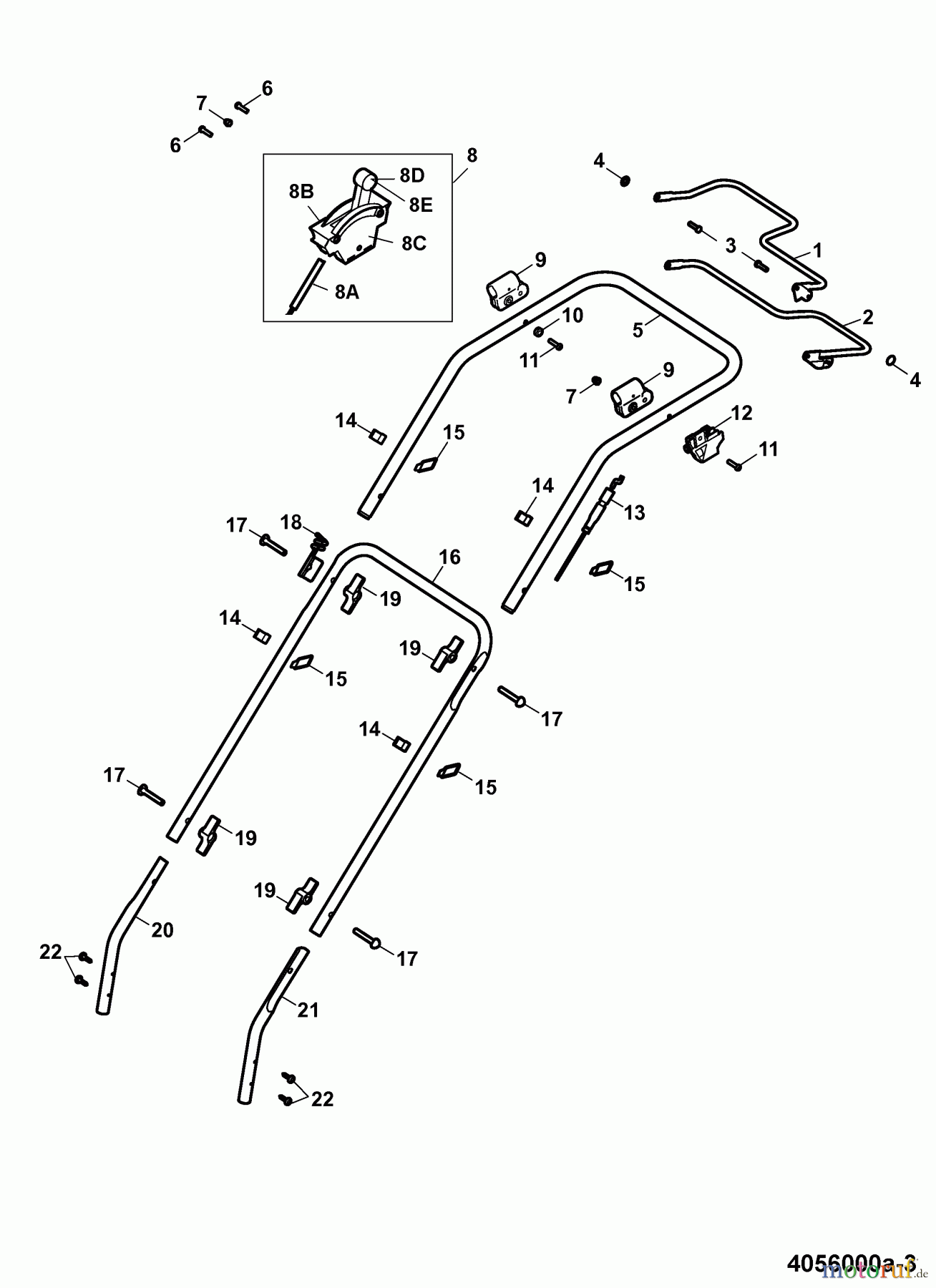  Wolf-Garten Motormäher mit Antrieb Power Edition 40 BA 4056000 Serie A  (2007) Holm