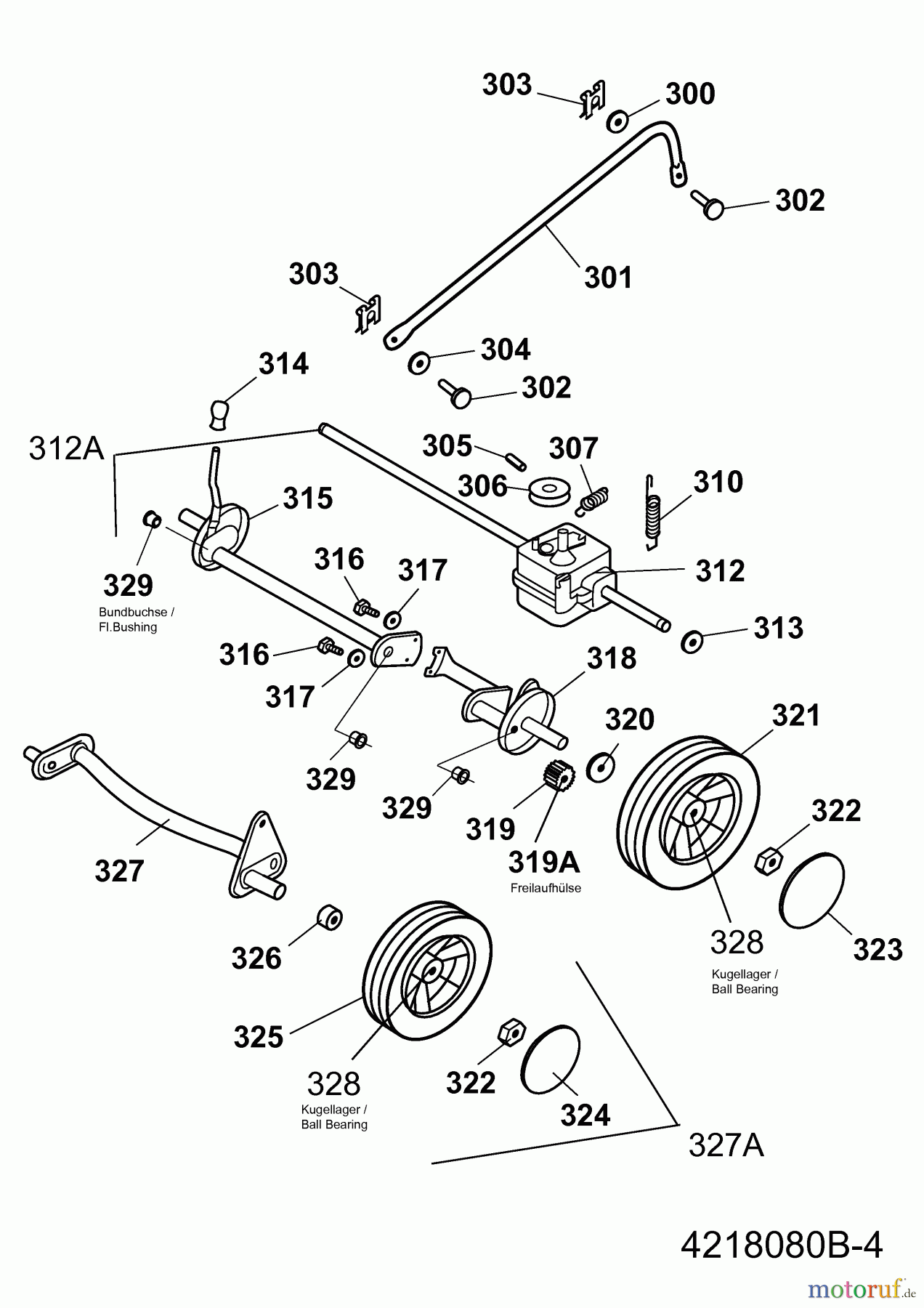  Wolf-Garten Motormäher mit Antrieb 2.50 BA 4218080 Serie B  (2009) Achse, Höhenverstellung, Räder