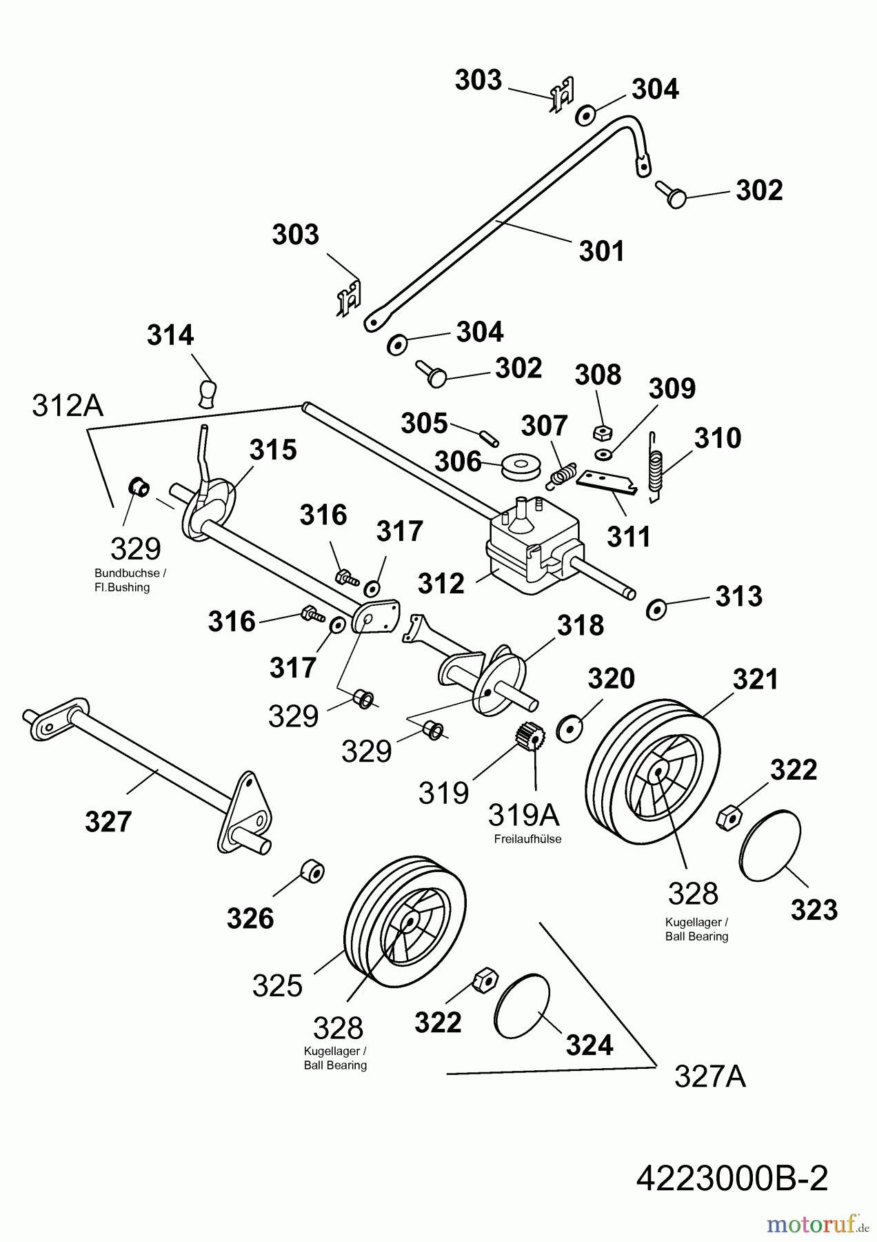  Wolf-Garten Motormäher mit Antrieb 2.53 BA 4223000 Serie B  (2007) Höhenverstellung, Räder