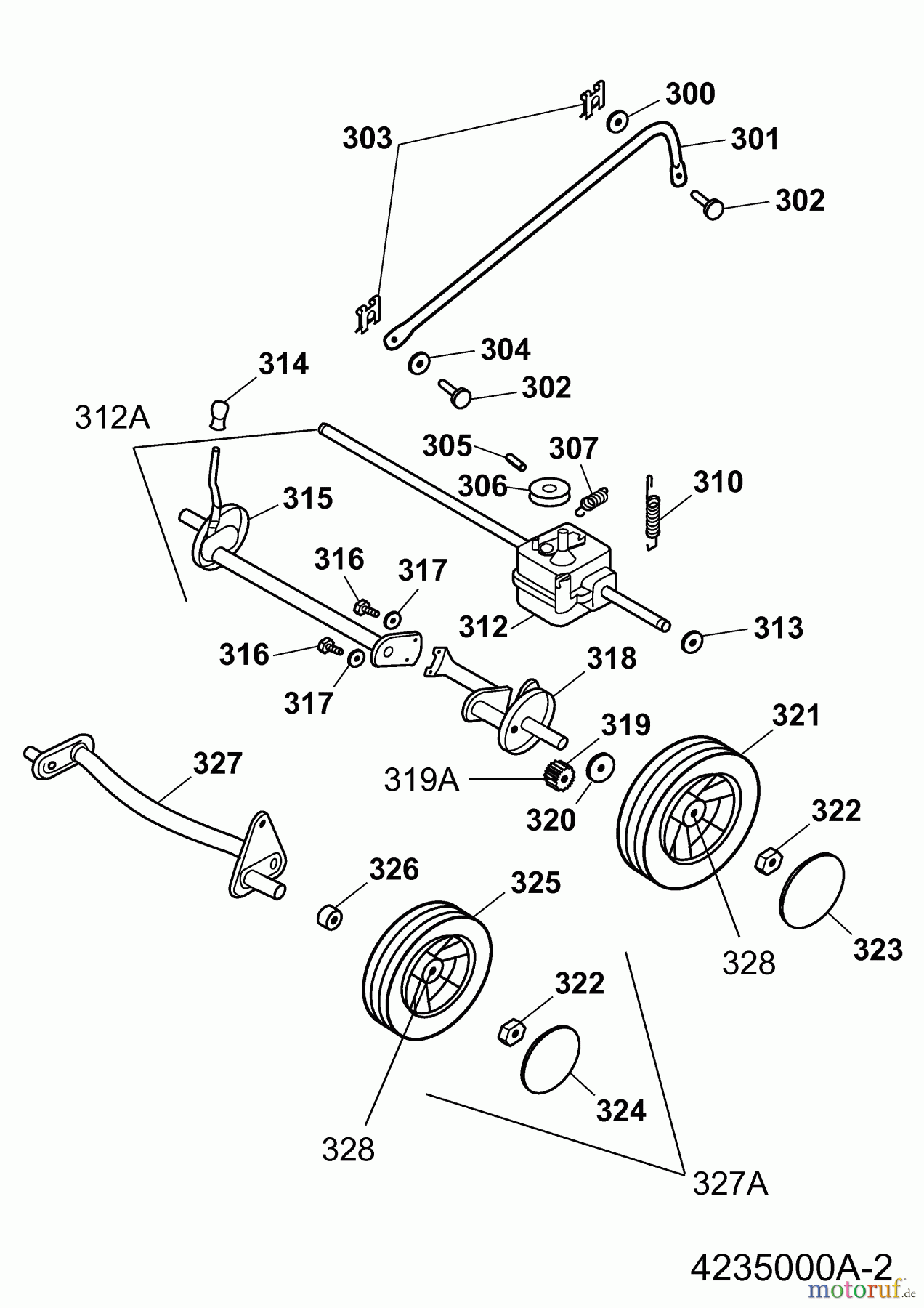 Wolf-Garten Motormäher mit Antrieb Power Edition 42 QRA 4235000 Serie A (2008) Getriebe, Räder, Schnitthöhenverstellung