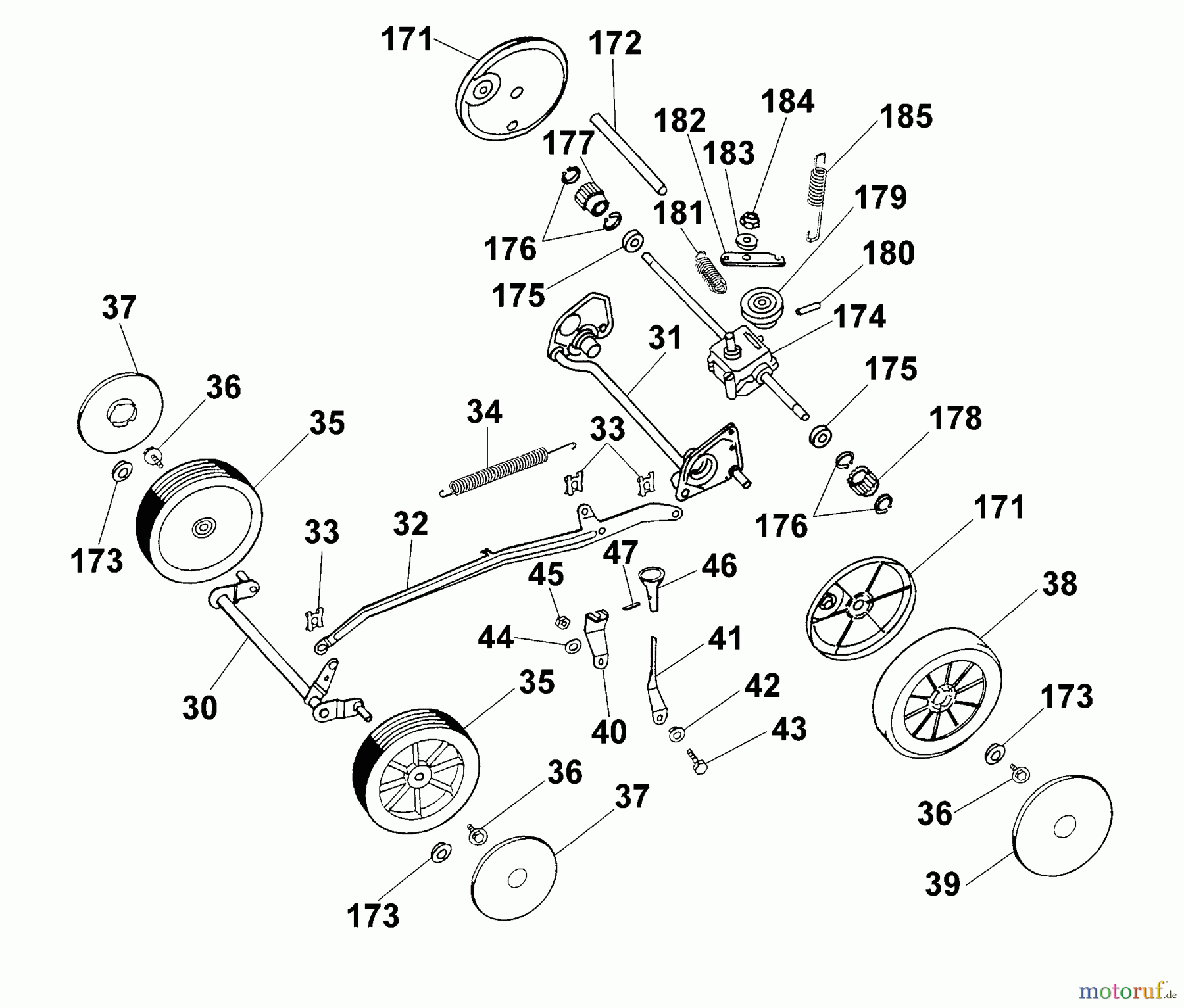Wolf-Garten Elektromäher mit Antrieb 6.43 EA 4318000 Serie A (2000) Räder, Schnitthöhenverstellung