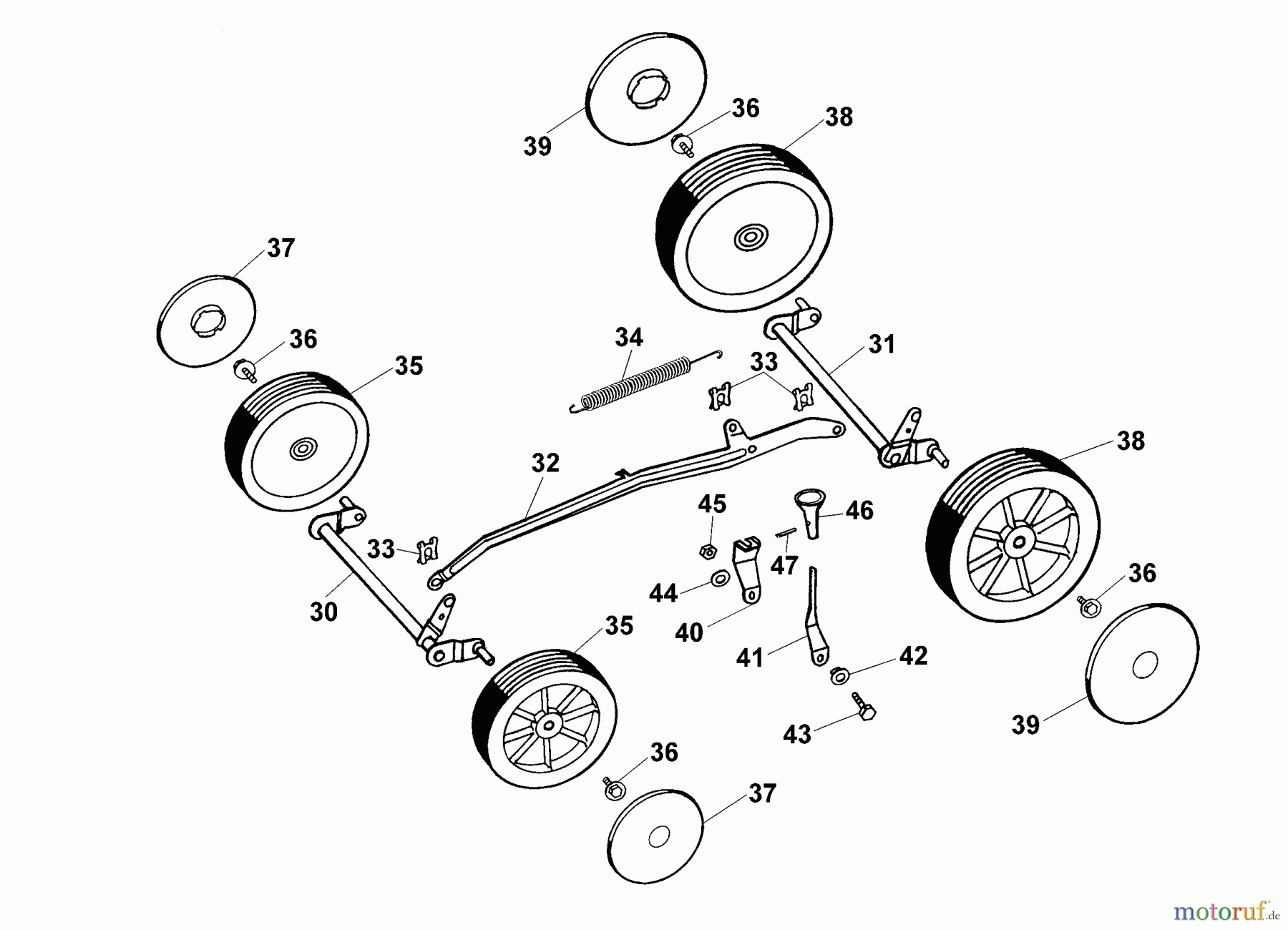 Wolf-Garten Motormäher Concept 43 B 4346000 Serie A (1999) Räder, Schnitthöhenverstellung