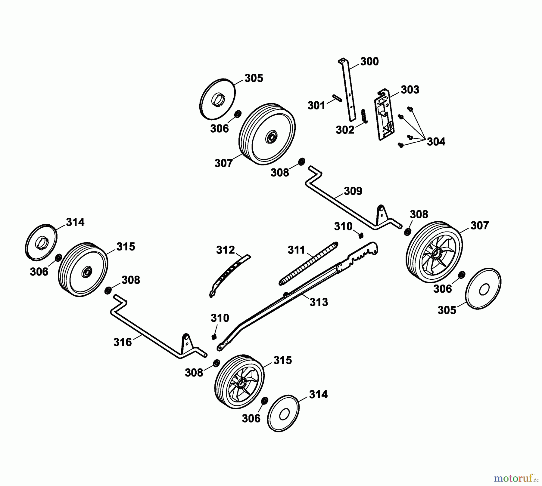 Wolf-Garten Motormäher B 46 TB 4602680 Serie A (2006) Räder, Schnitthöhenverstellung