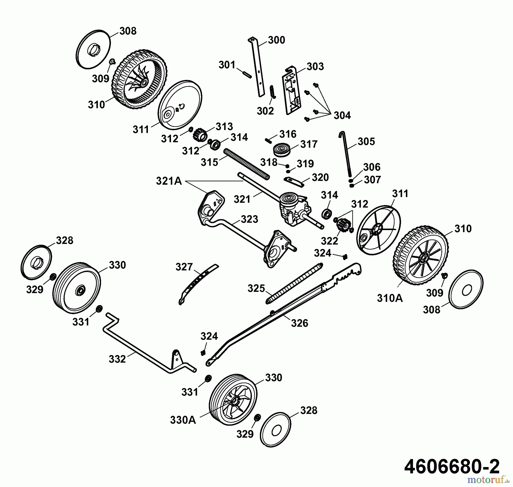 Wolf-Garten Motormäher mit Antrieb B 46 TBA 4606680 Serie A (2006) Getriebe, Räder, Schnitthöhenverstellung