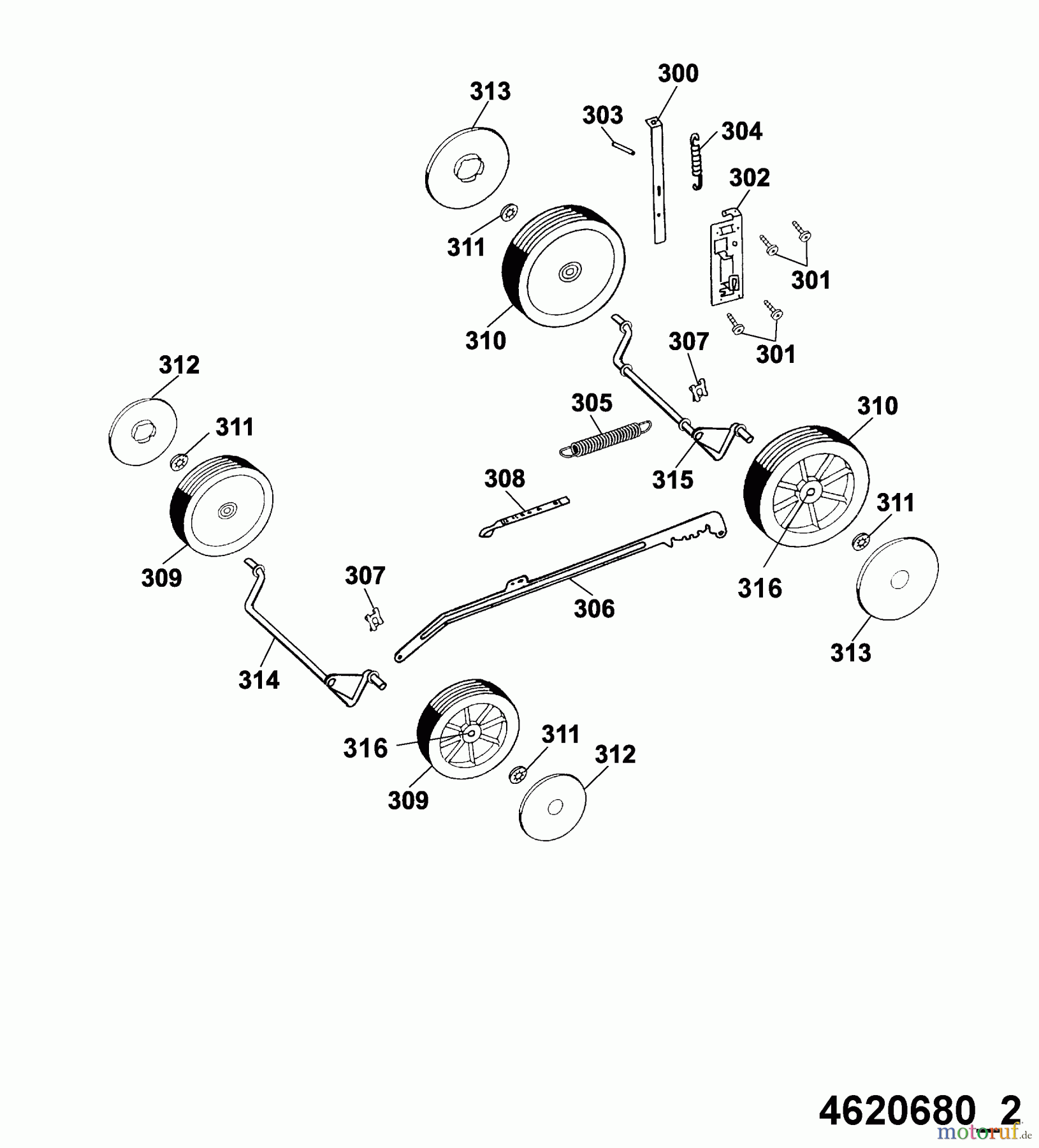 Wolf-Garten Elektromäher Esprit 46 E 4620680 Serie D (2005) Höhenverstellung, Räder