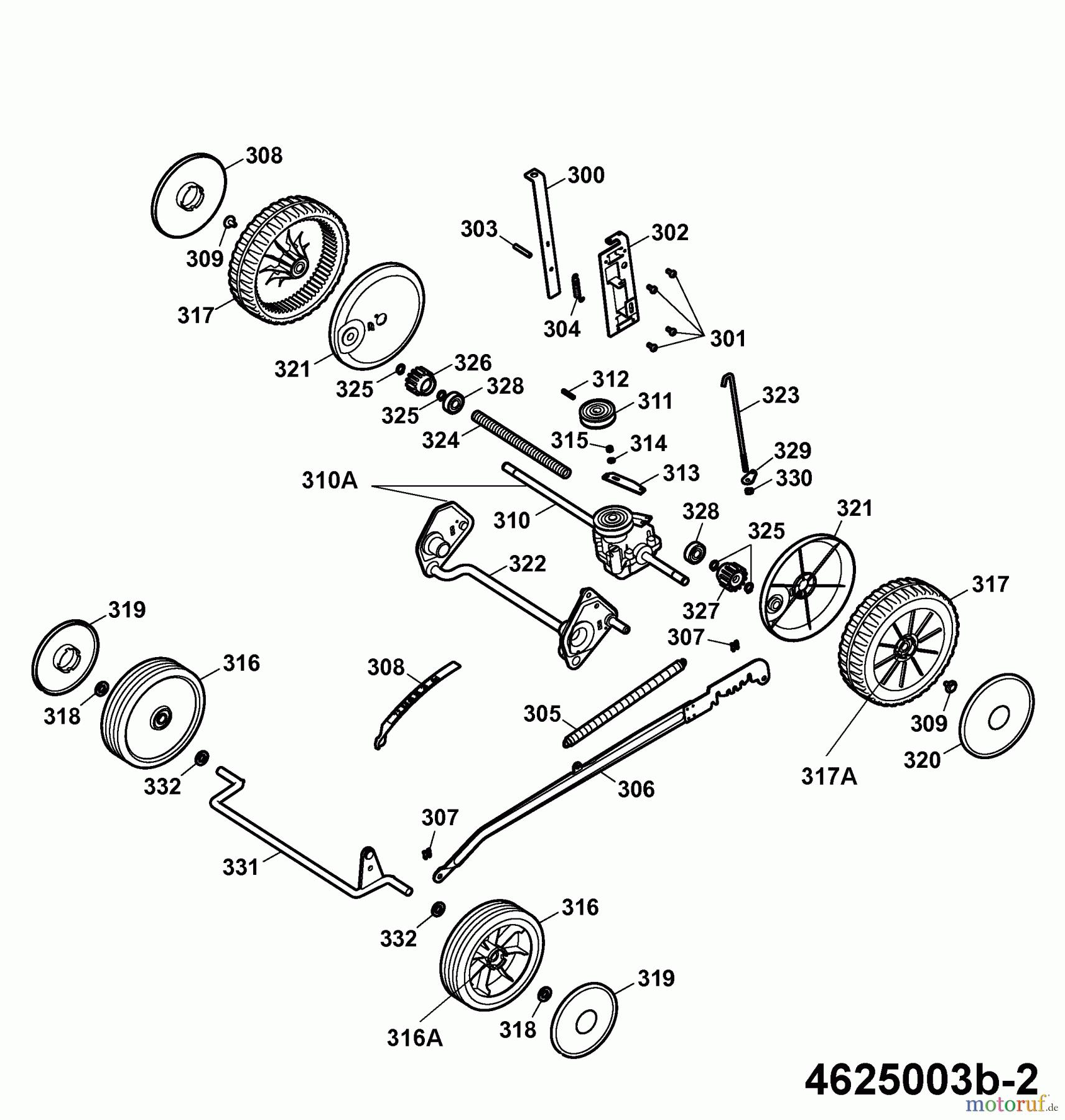 Wolf-Garten Elektromäher mit Antrieb Esprit 46 EA 4625003 Serie B (2006) Räder, Schnitthöhenverstellung