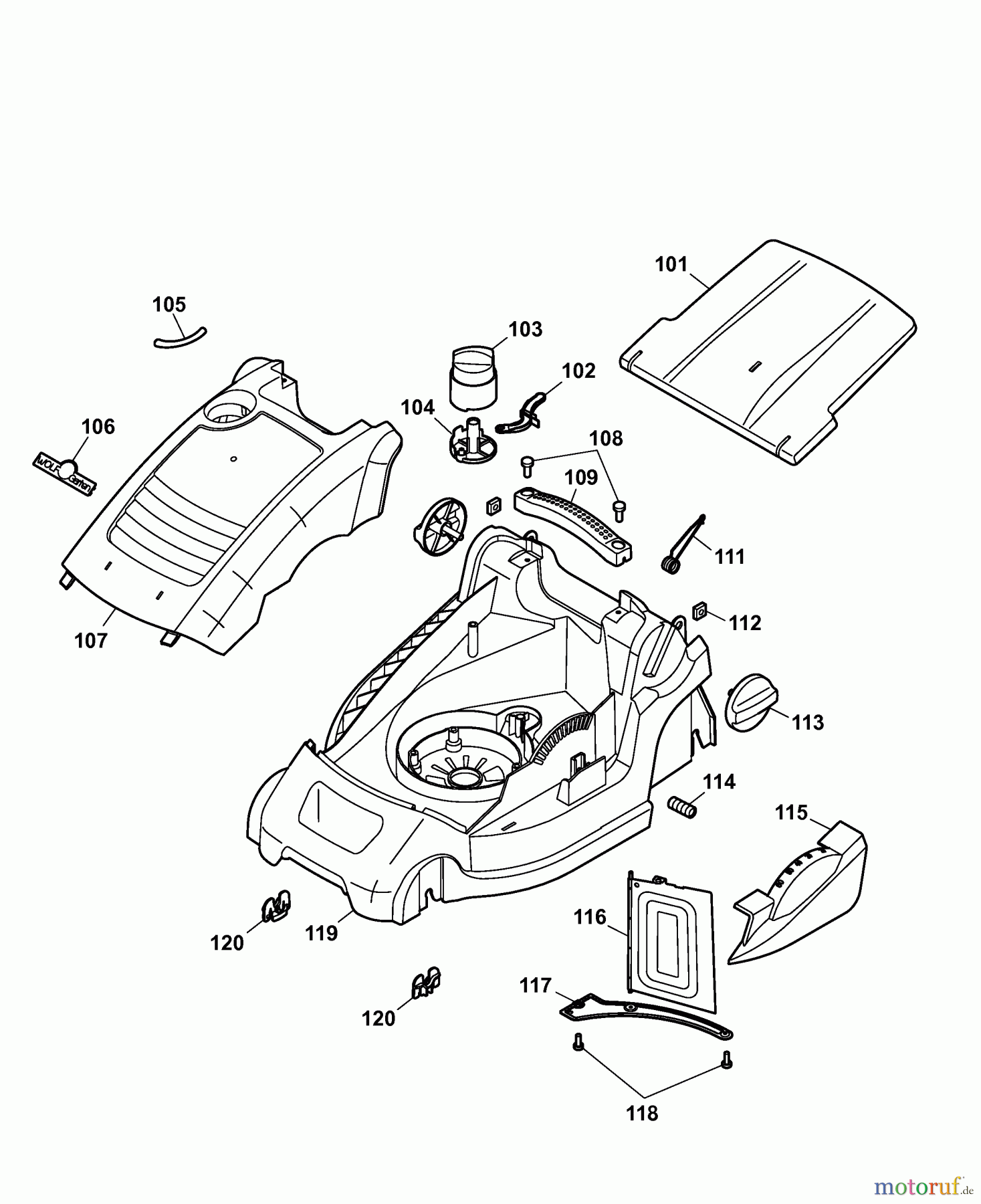 Wolf-Garten Elektromäher Compact plus 34 E 4904080 Serie B (2007) Mähwerksgehäuse