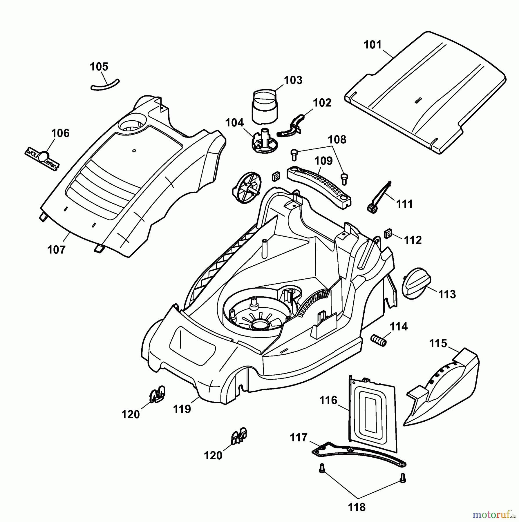 Wolf-Garten Elektromäher Compact plus 34 E 4904080 Serie D (2008) Mähwerksgehäuse