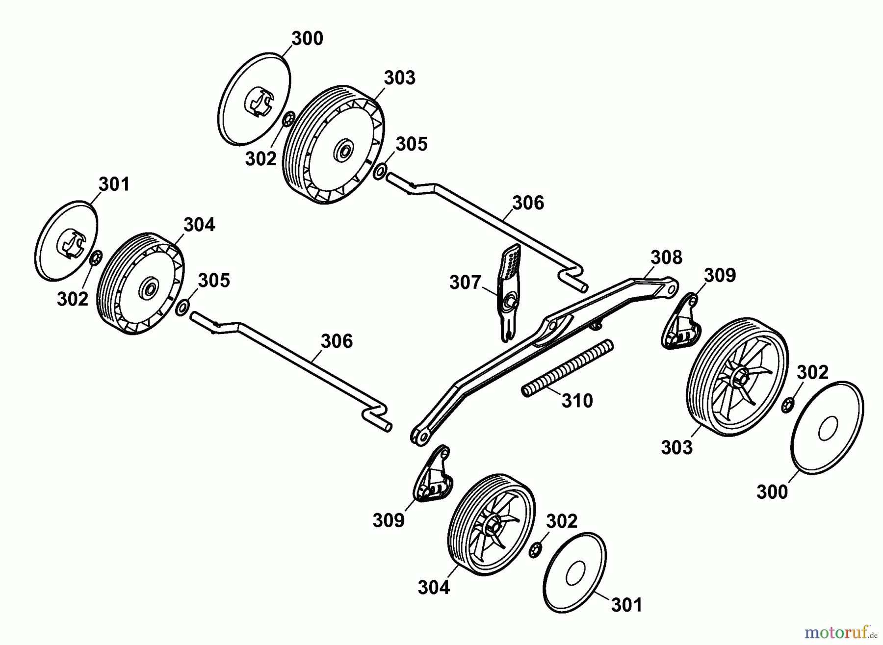 Wolf-Garten Elektromäher Compact plus 34 E 4904080 Serie D (2008) Räder, Schnitthöhenverstellung