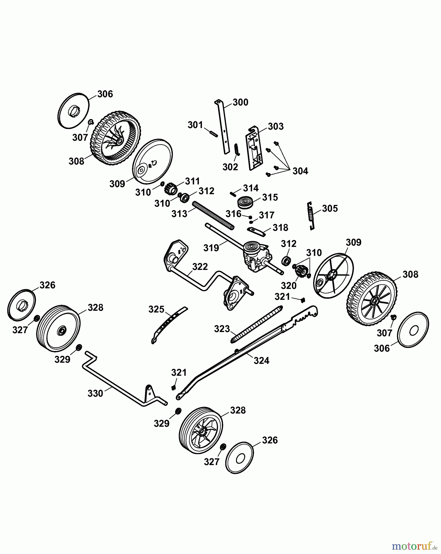 Wolf-Garten Elektromäher mit Antrieb 2.40 EA 4965000 Serie C  (2007) Getriebe, Räder, Schnitthöhenverstellung