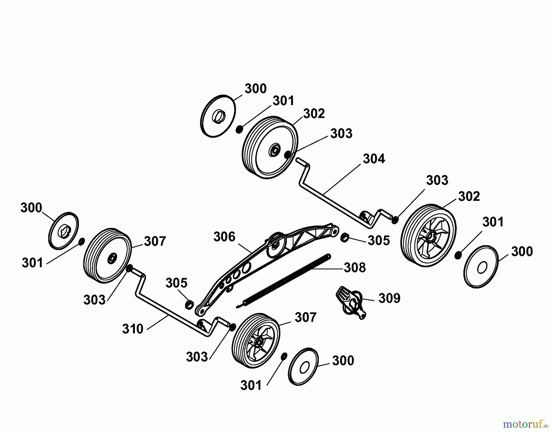  Wolf-Garten Elektromäher 1.40 XC 4968088 Serie B  (2009) Höhenverstellung, Räder