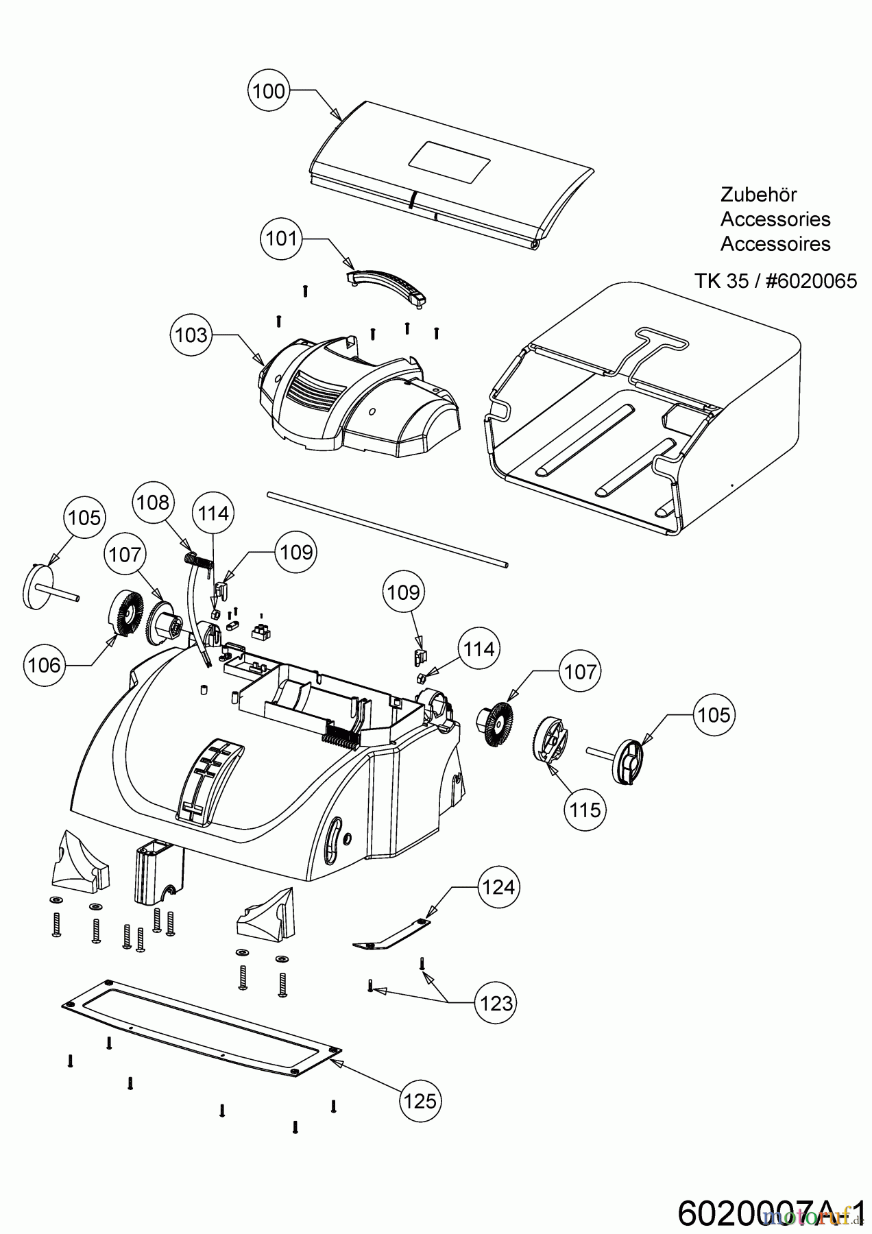 Wolf-Garten Elektrovertikutierer Campus 300 V 6020007 Serie A (2008) Abdeckungen, Heckklappe, Holmhalter