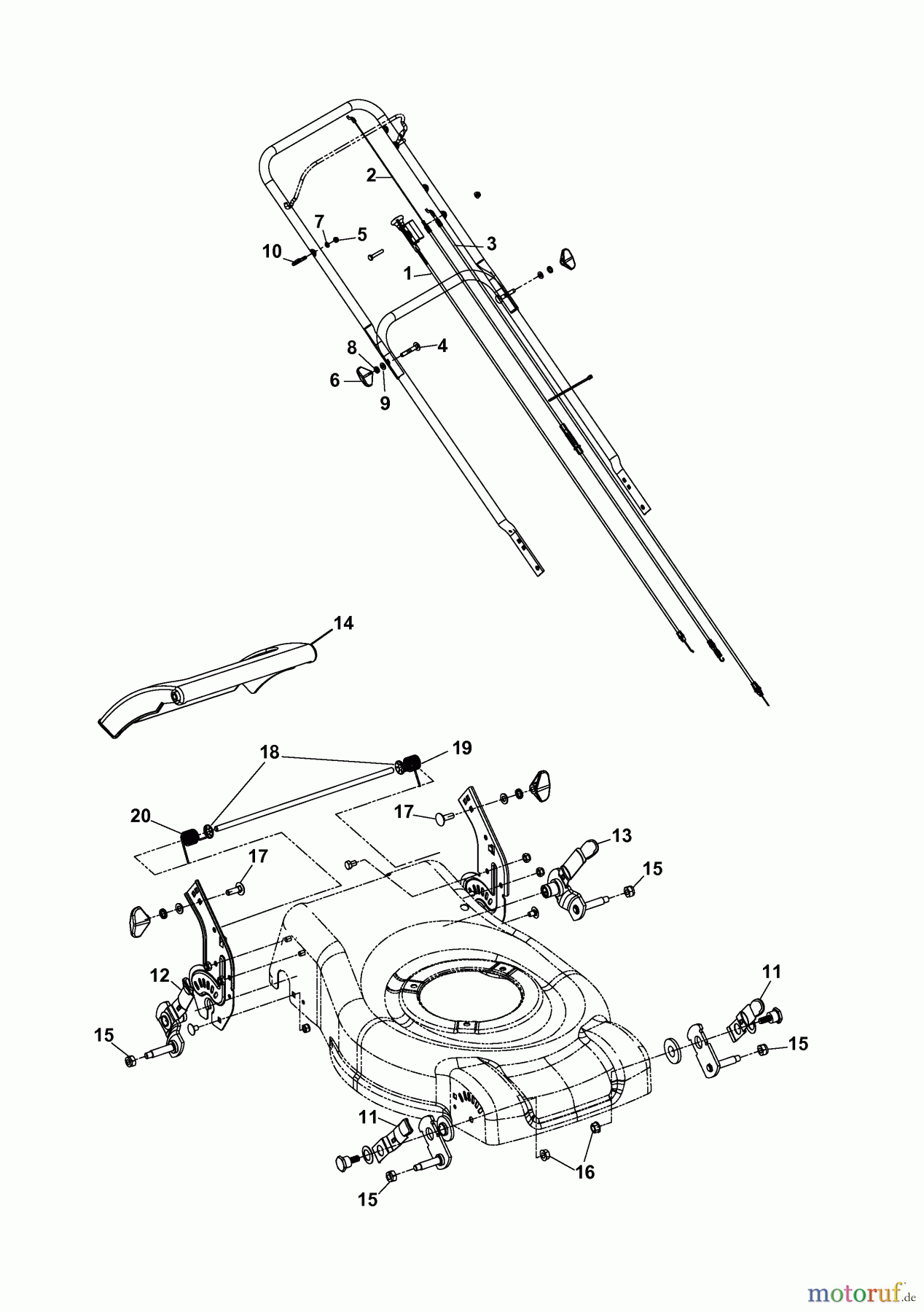 Wolf-Garten Motormäher mit Antrieb Campus 46 BA 6046000 Serie A (2007) Bowdenzüge, Holm