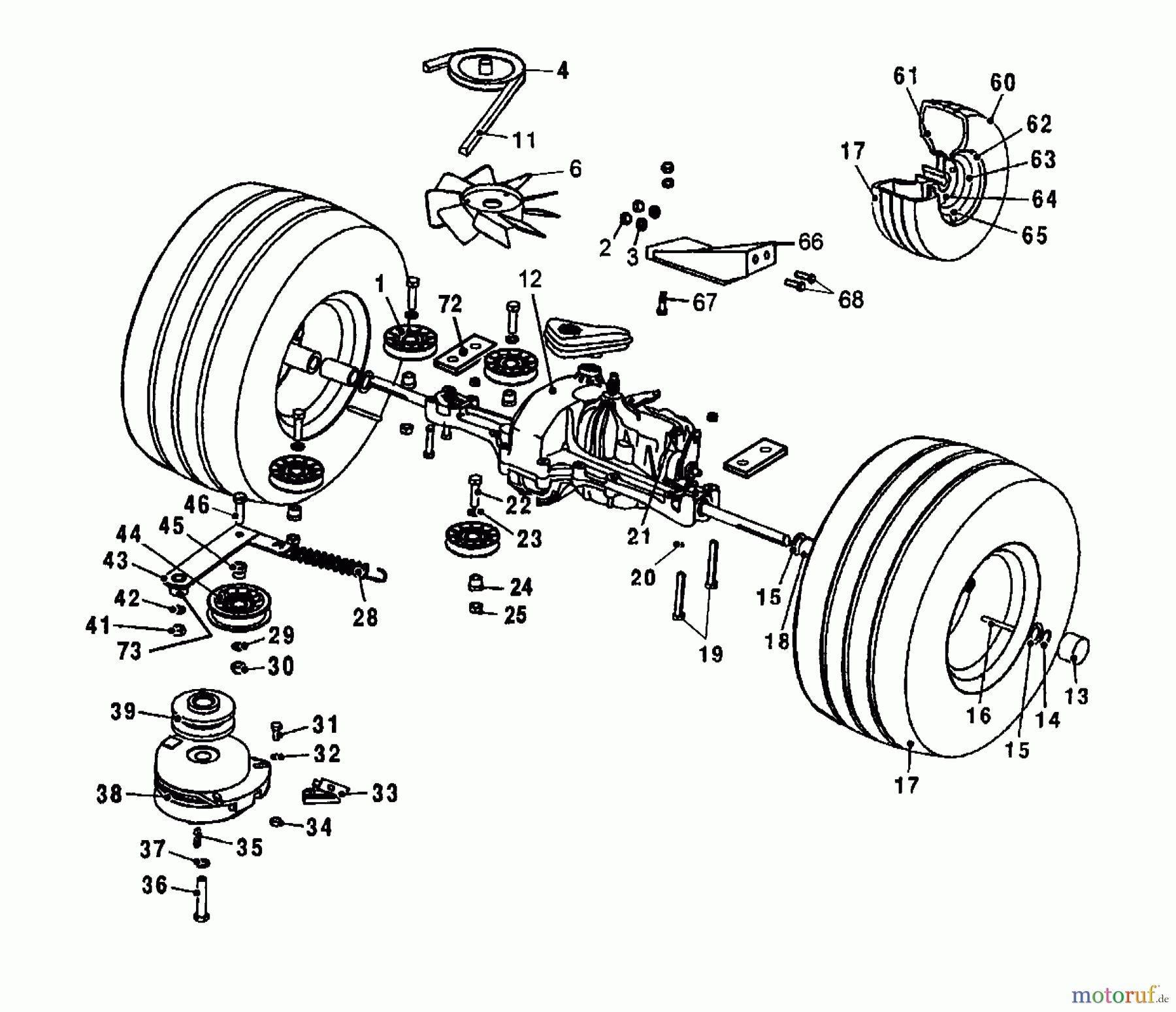 Wolf-Garten Rasentraktoren Trac OHV 7 6205000 Serie A  (2001) Elektromagnetkupplung, Fahrantrieb, Räder hinten