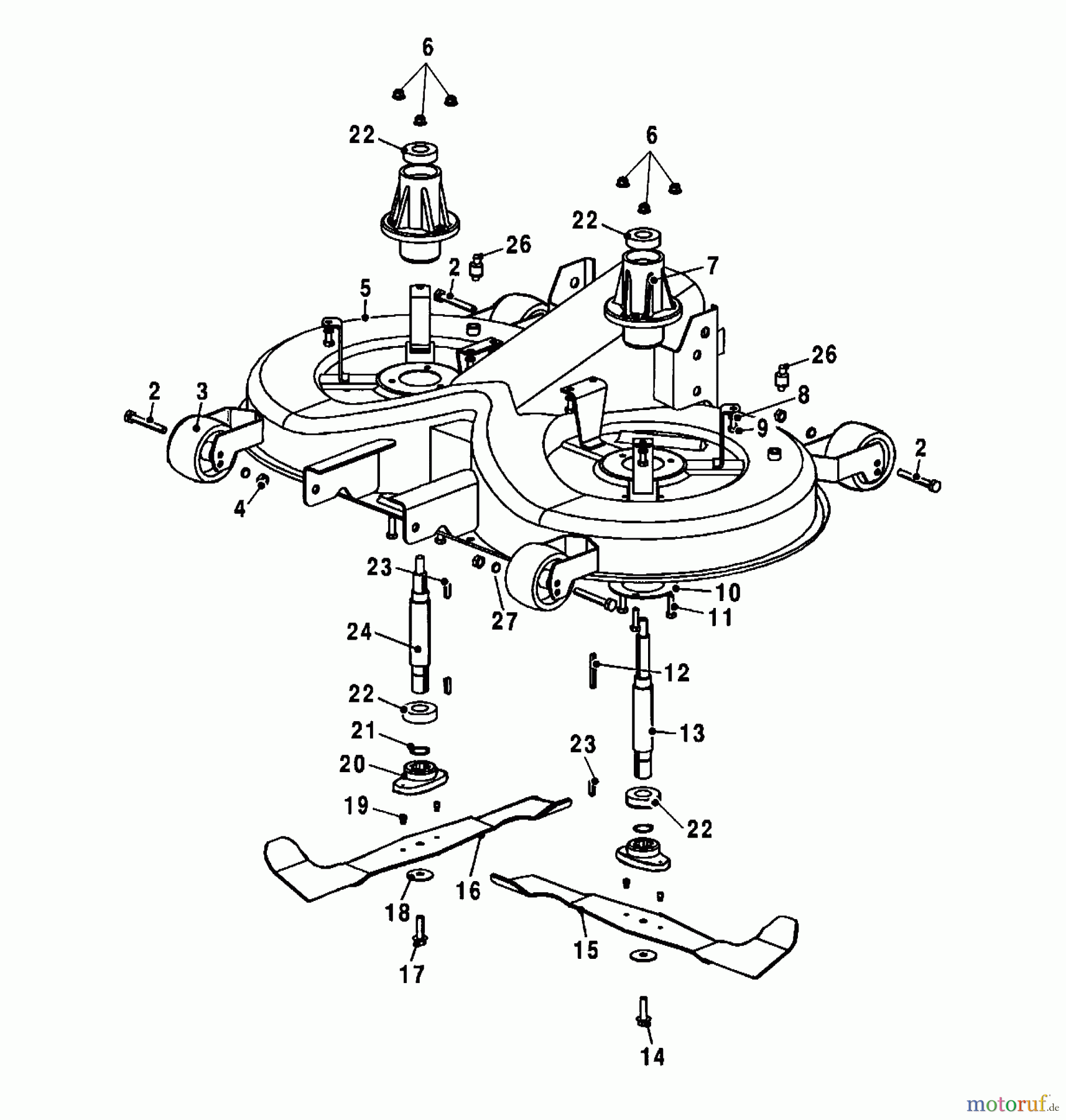  Wolf-Garten Rasentraktoren Trac OHV 7 6205000 Serie A  (2001) Mähwerksgehäuse, Messer, Messeraufnahme