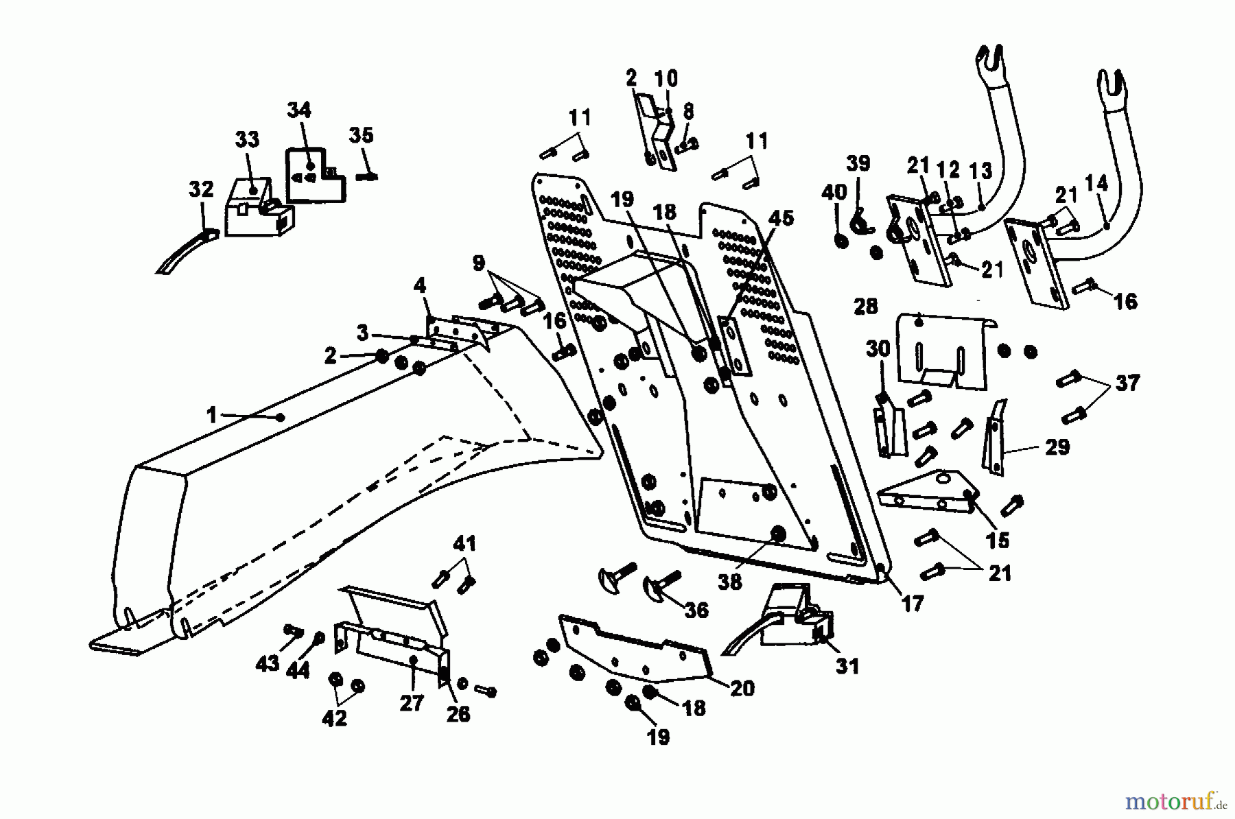 Wolf-Garten Rasentraktoren Trac OHV 7 6205000 Serie A  (2001) Aufnahme Fangeinrichtung, Auswurfkanal