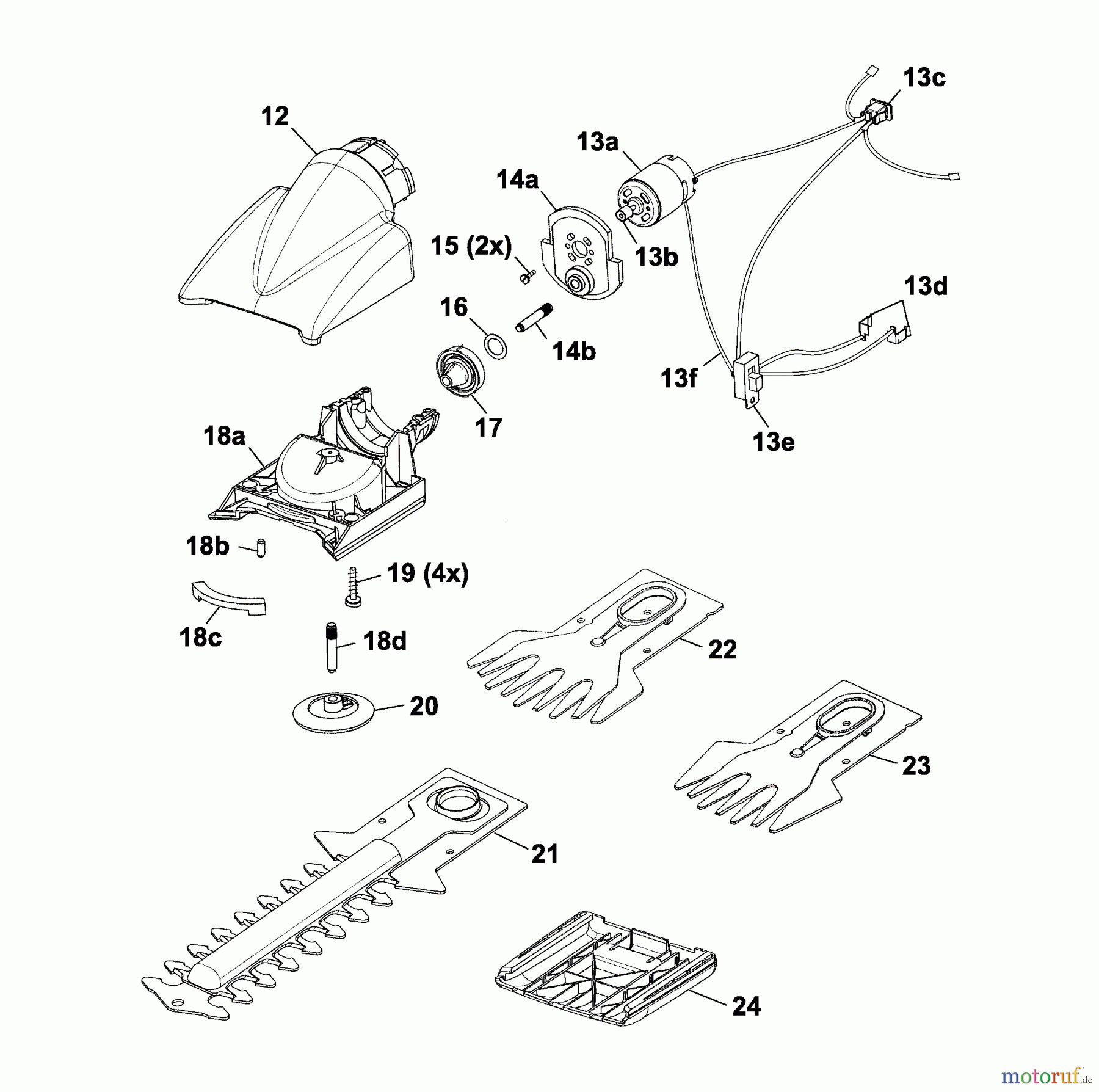 Wolf-Garten Akkuscheren Accu 75 7086002 Serie B-D  (2005) Drehkopf, Ladegerät, Messer