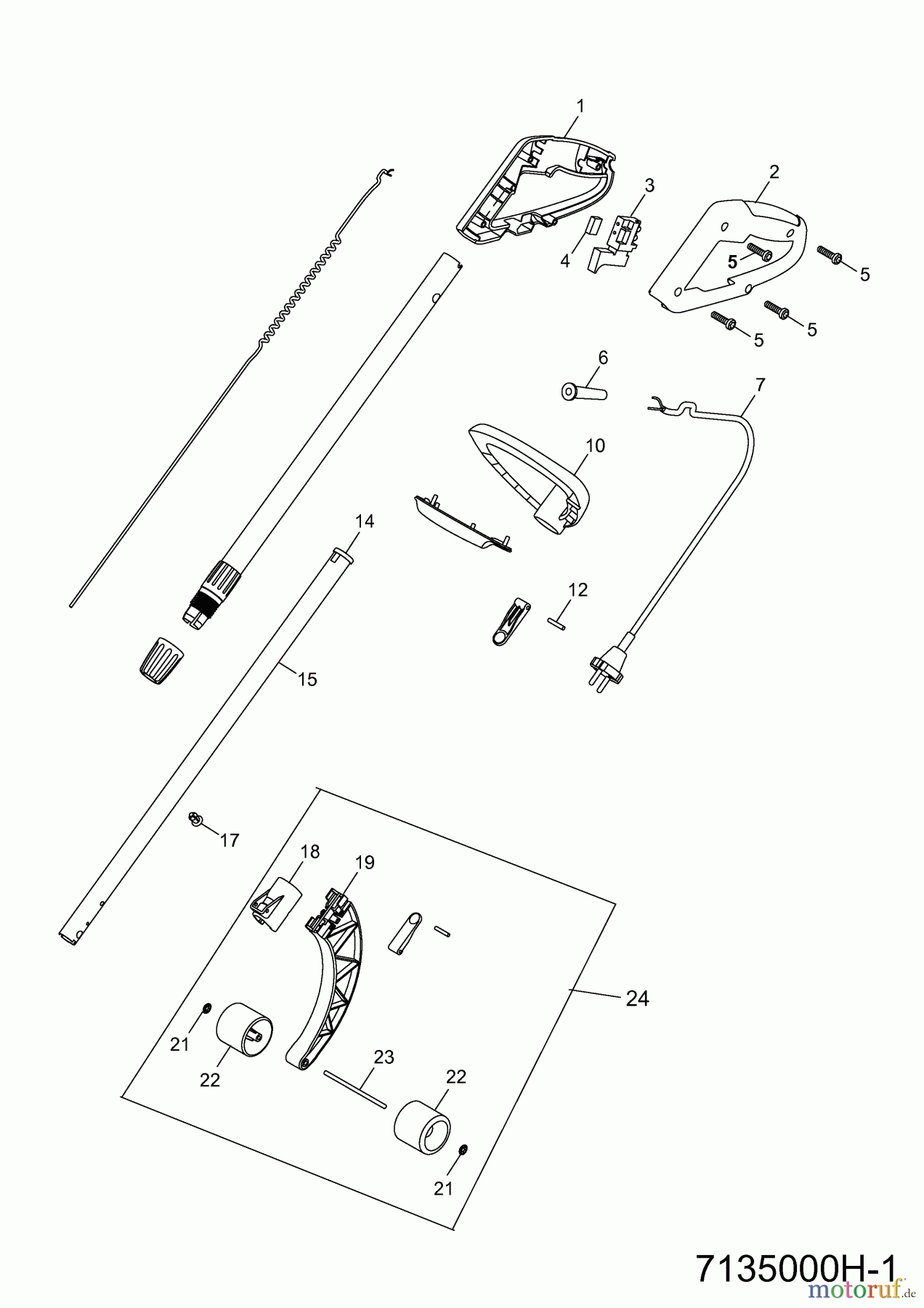 Wolf-Garten Elektrotrimmer GT 845 7135005 Serie H (2011) Handgriff, Schalter, Stiel