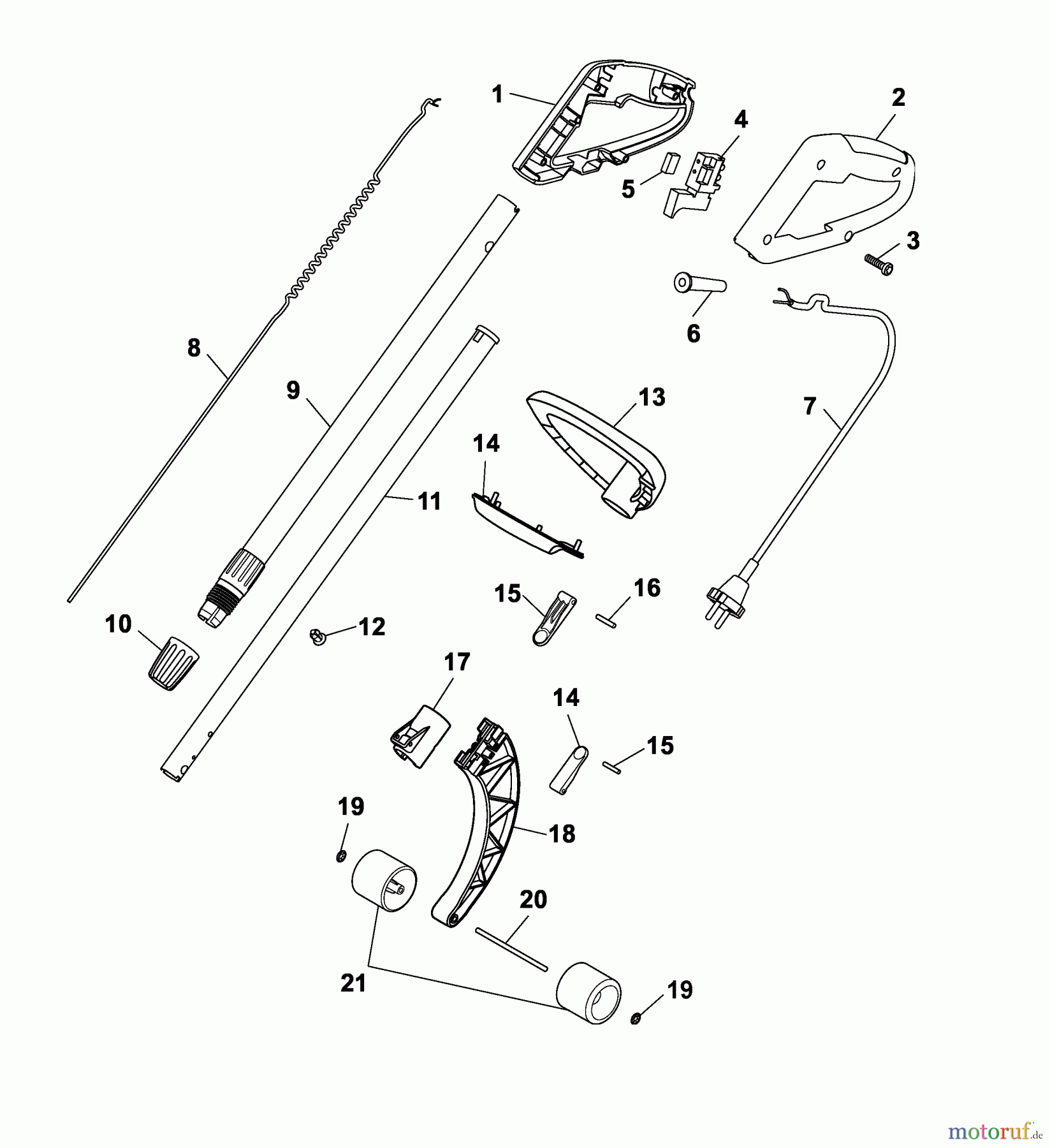 Wolf-Garten Elektrotrimmer GT 850 7136002 Serie B (2005) Handgriff, Schalter, Stiel