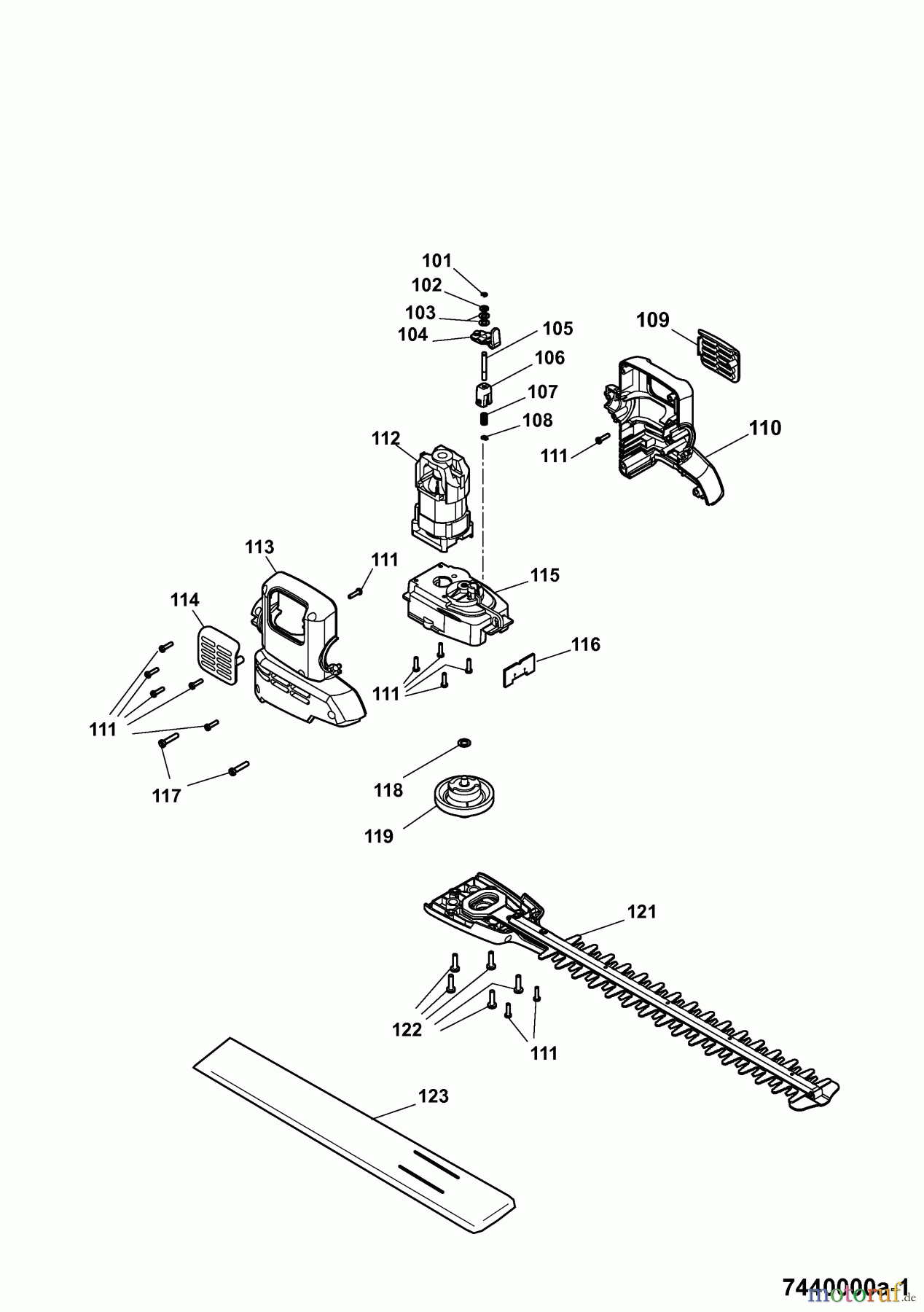 Wolf-Garten Heckenscheren HSE 45 V 7440000 Serie A (2007) Messer, Messeraufnahme, Motor